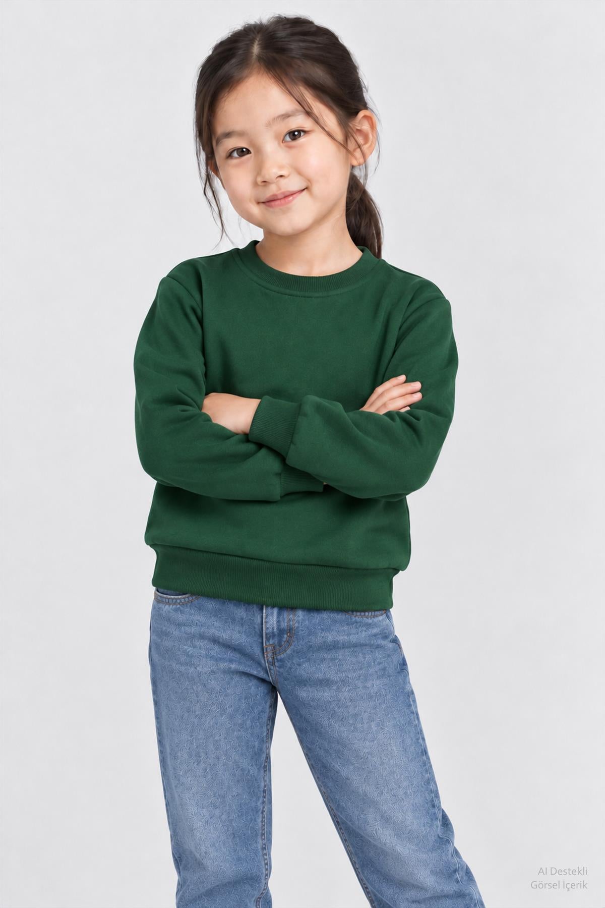 Unisex Çocuk 2'li Düz ve Çizgili Kışlık Sweatshirt Seti