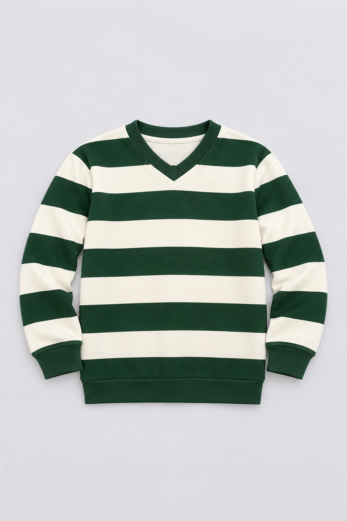 Unisex Çocuk 2'li Düz ve Çizgili Kışlık Sweatshirt Seti