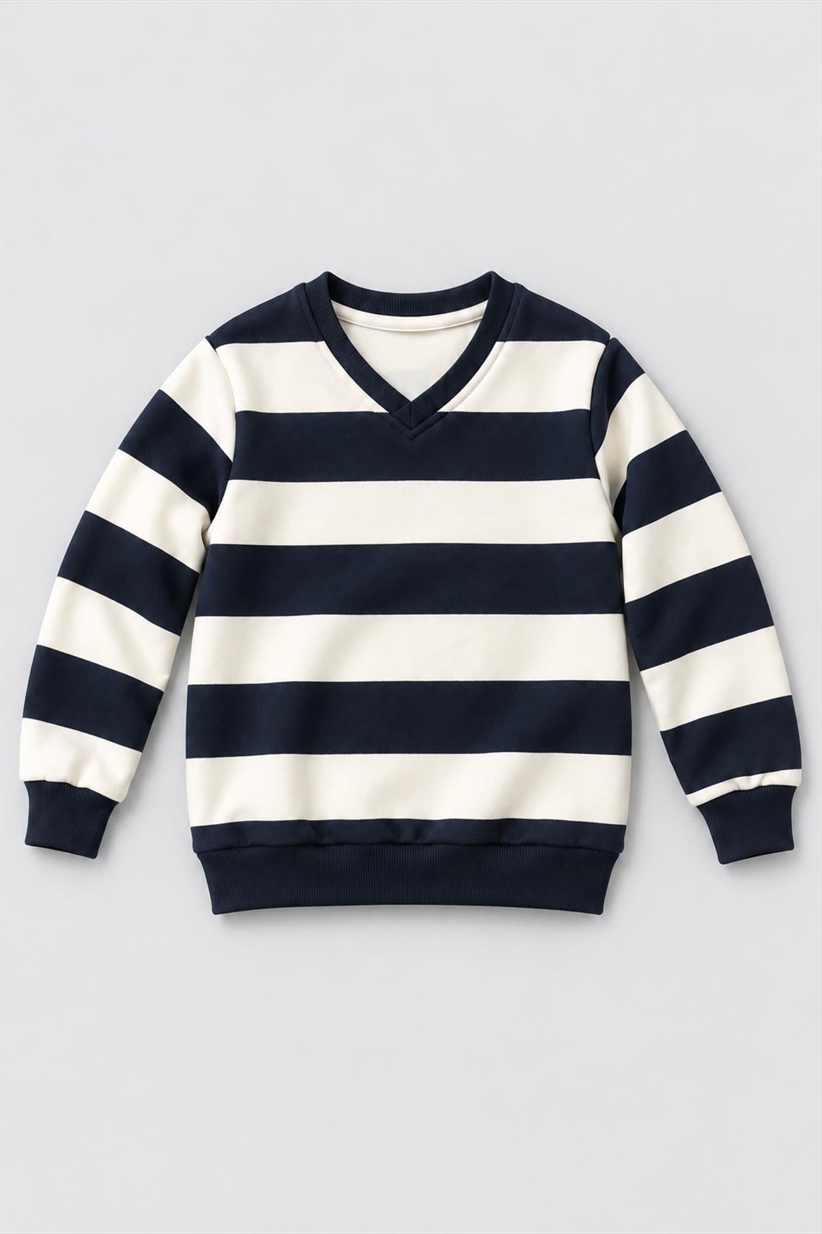 Unisex Çocuk 2'li Düz ve Çizgili Kışlık Sweatshirt Seti