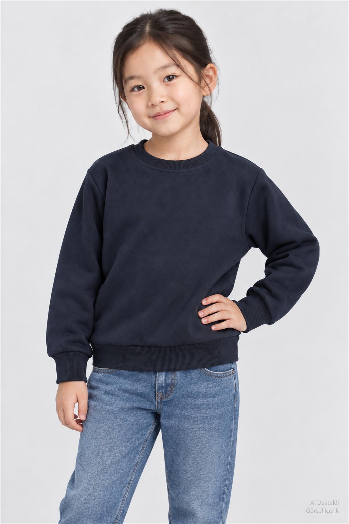 Unisex Çocuk 2'li Düz ve Çizgili Kışlık Sweatshirt Seti