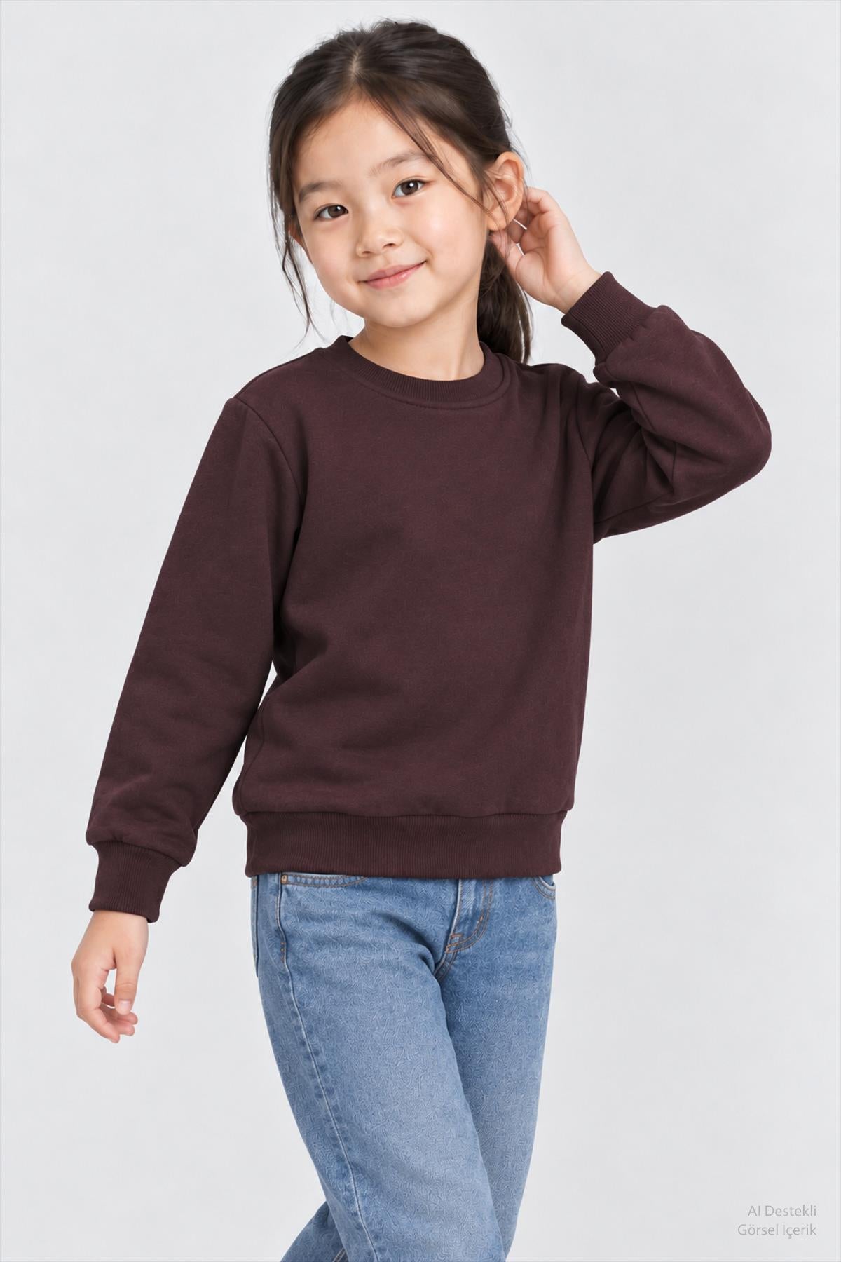 Unisex Çocuk 2'li Düz ve Çizgili Kışlık Sweatshirt Seti
