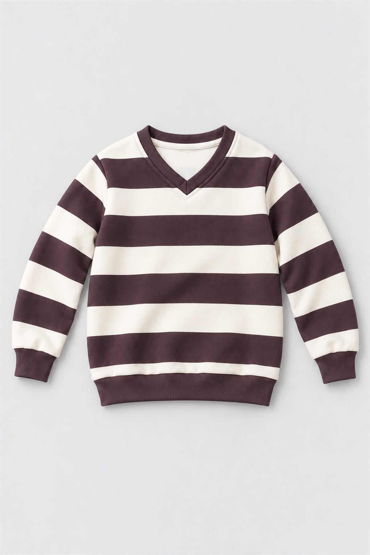 Unisex Çocuk 2'li Düz ve Çizgili Kışlık Sweatshirt Seti