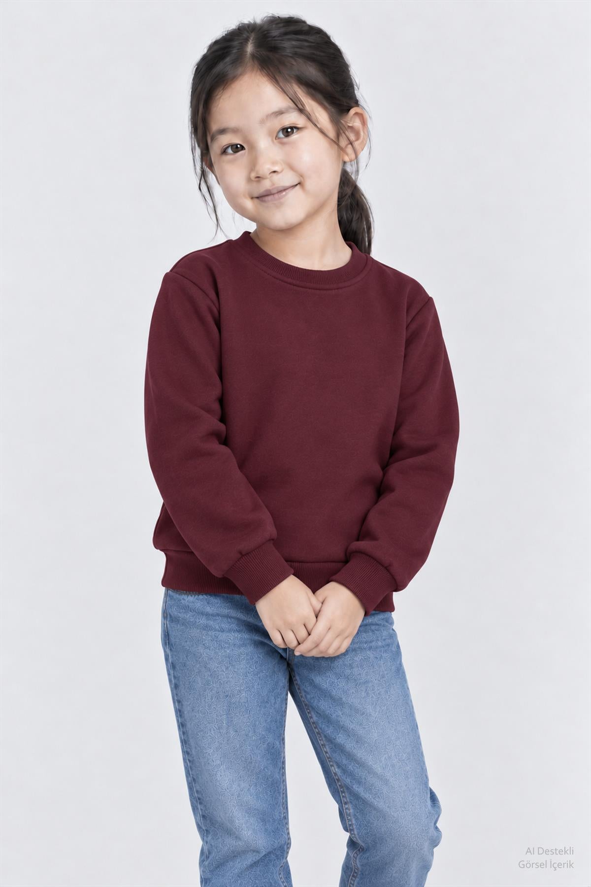 Unisex Çocuk 2'li Düz ve Çizgili Kışlık Sweatshirt Seti