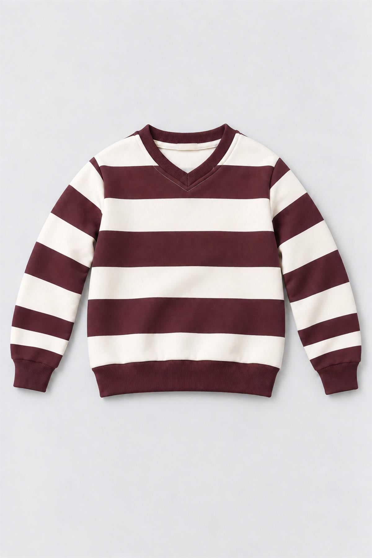 Unisex Çocuk 2'li Düz ve Çizgili Kışlık Sweatshirt Seti
