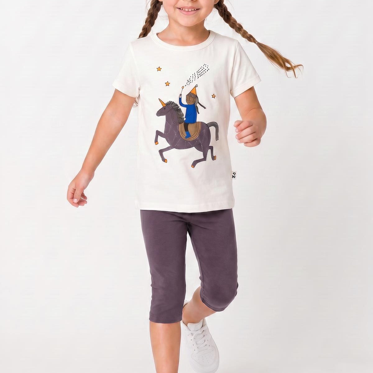 Kız Çocuk Unicorn Baskılı Kapri Taytlı Takım