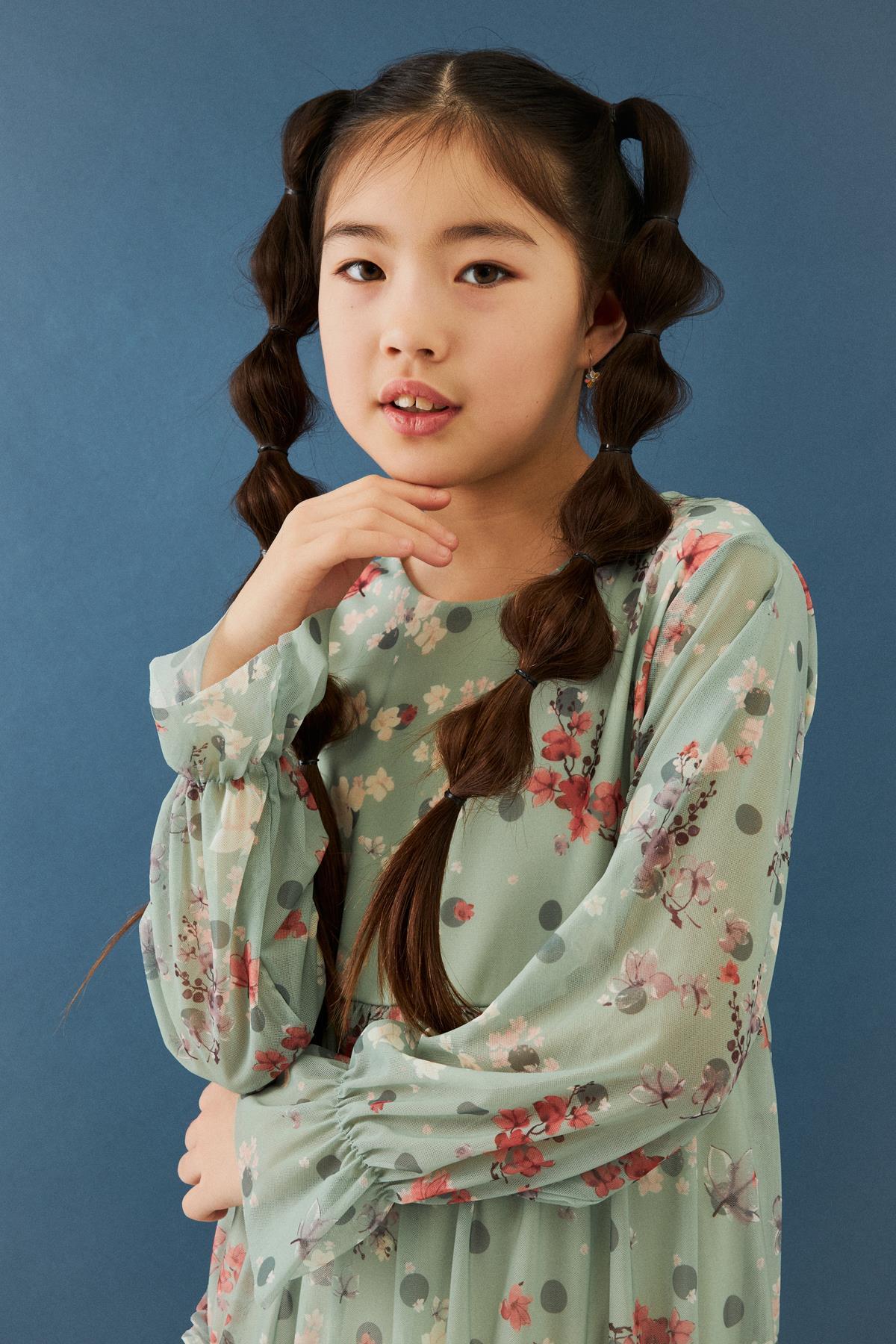 Bisiklet Yaka Uzun Kollu Çiçek Desenli Şifon Kız Çocuk Elbise