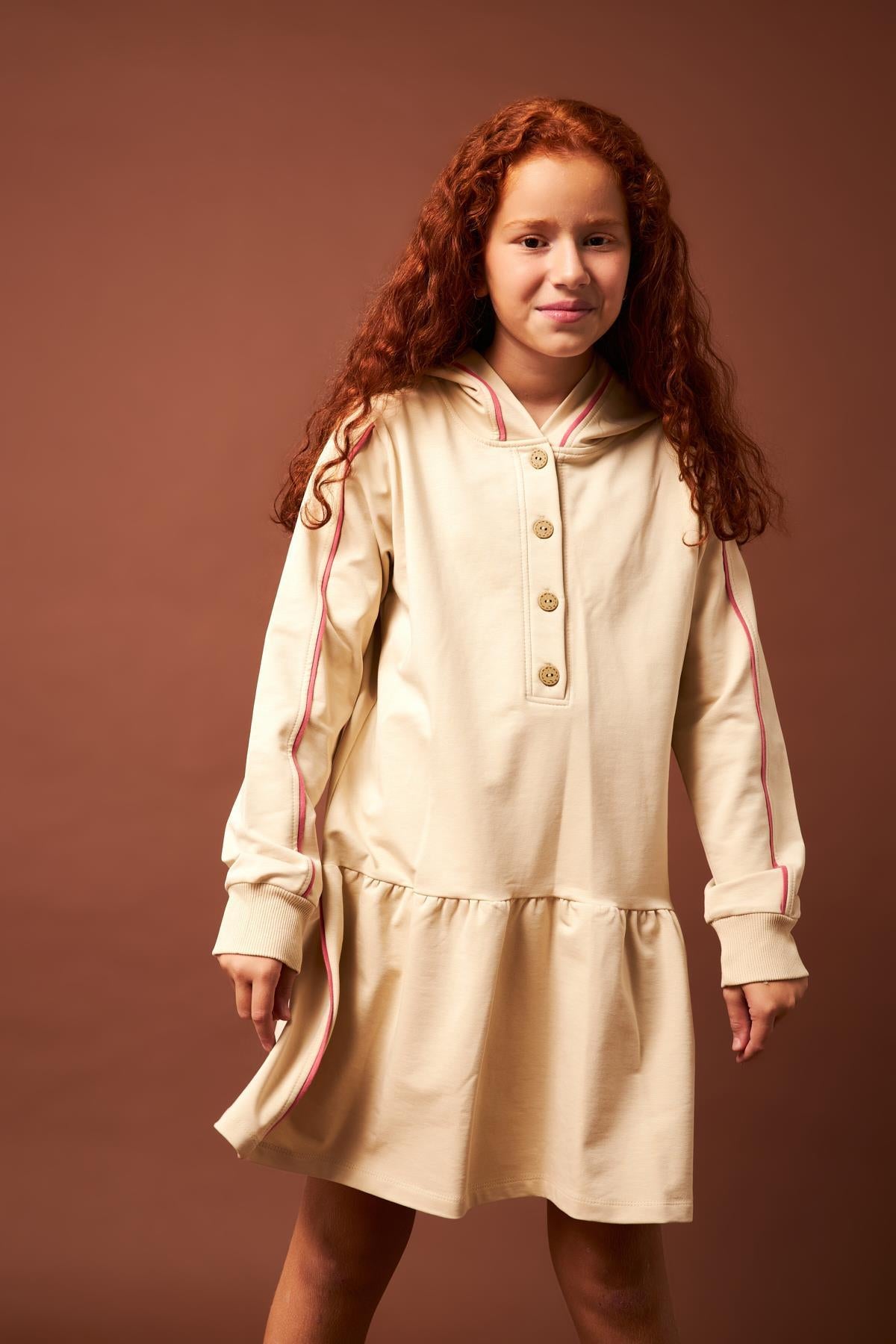 Biye Detaylı Kapüşonlu Kız Çocuk Elbise