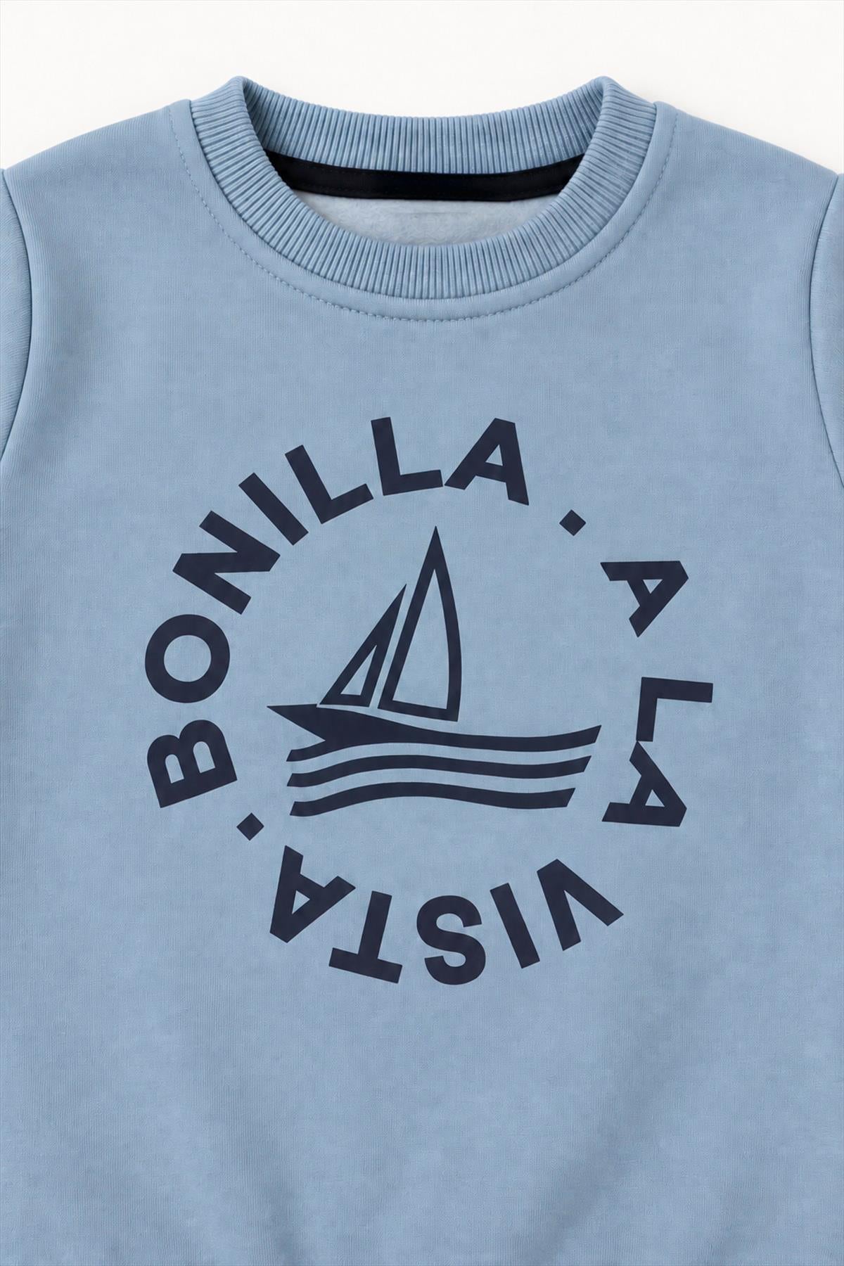 Erkek Çocuk 2'li Kapüşonlu ve Bisiklet Yaka Baskılı Kışlık Sweatshirt