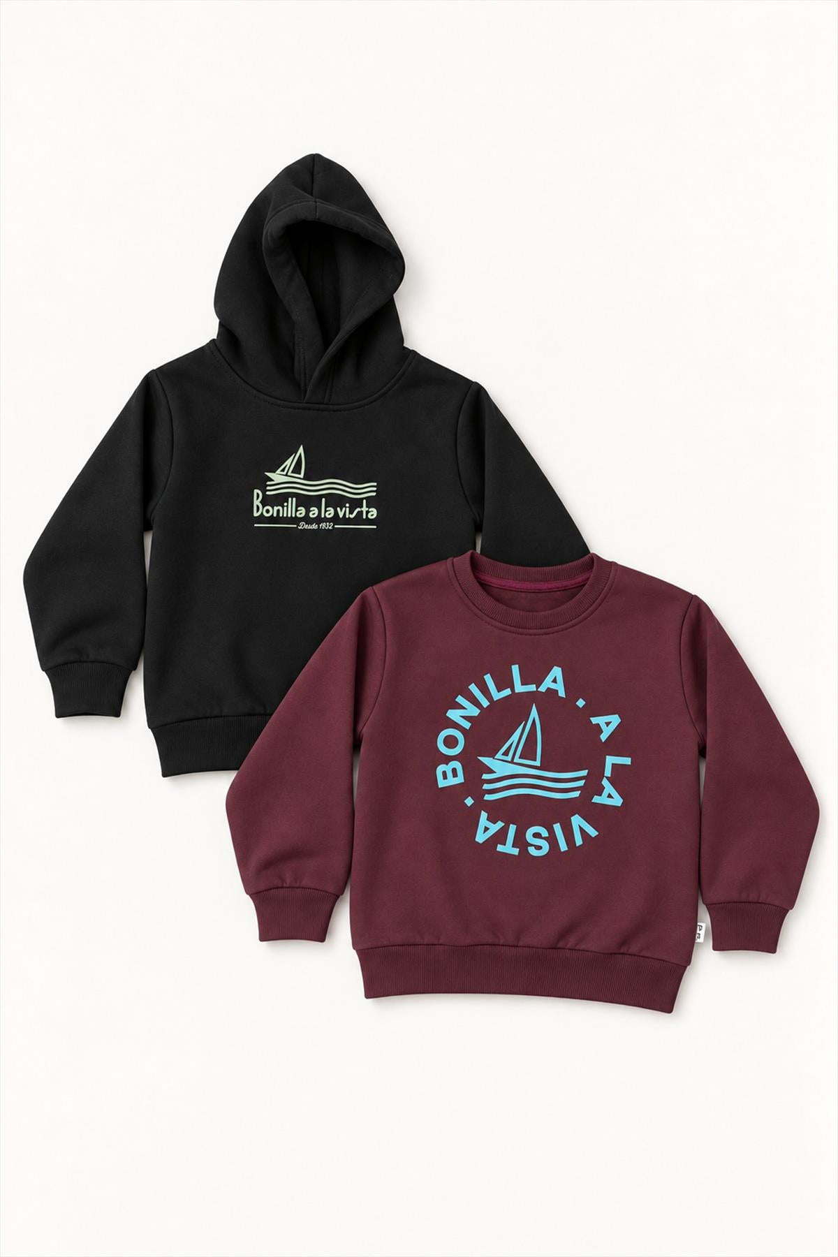 Erkek Çocuk 2'li Kapüşonlu ve Bisiklet Yaka Baskılı Kışlık Sweatshirt