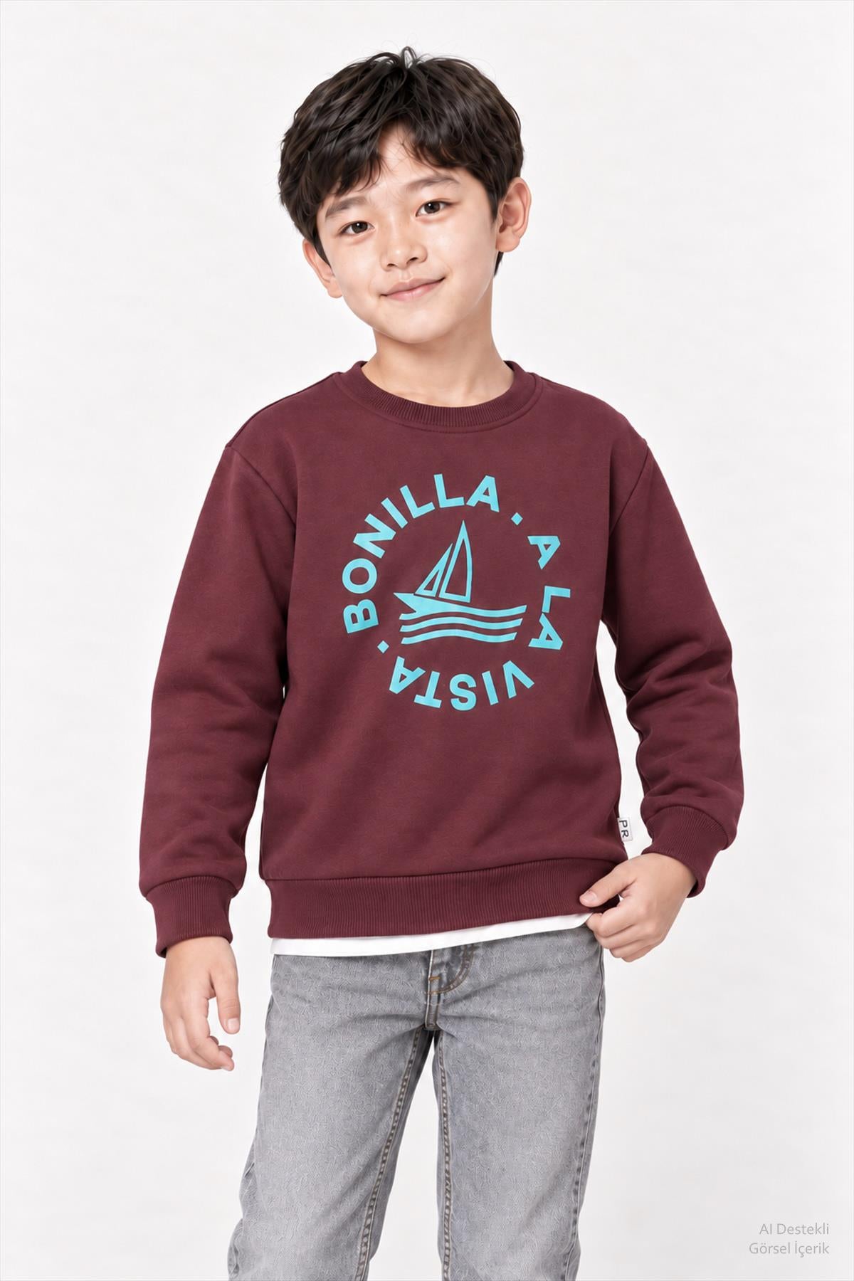 Erkek Çocuk 2'li Kapüşonlu ve Bisiklet Yaka Baskılı Kışlık Sweatshirt