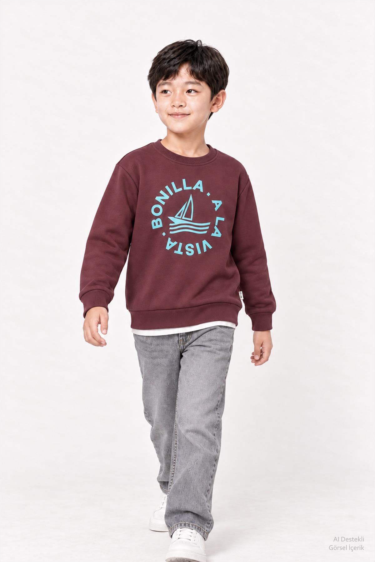 Erkek Çocuk 2'li Kapüşonlu ve Bisiklet Yaka Baskılı Kışlık Sweatshirt