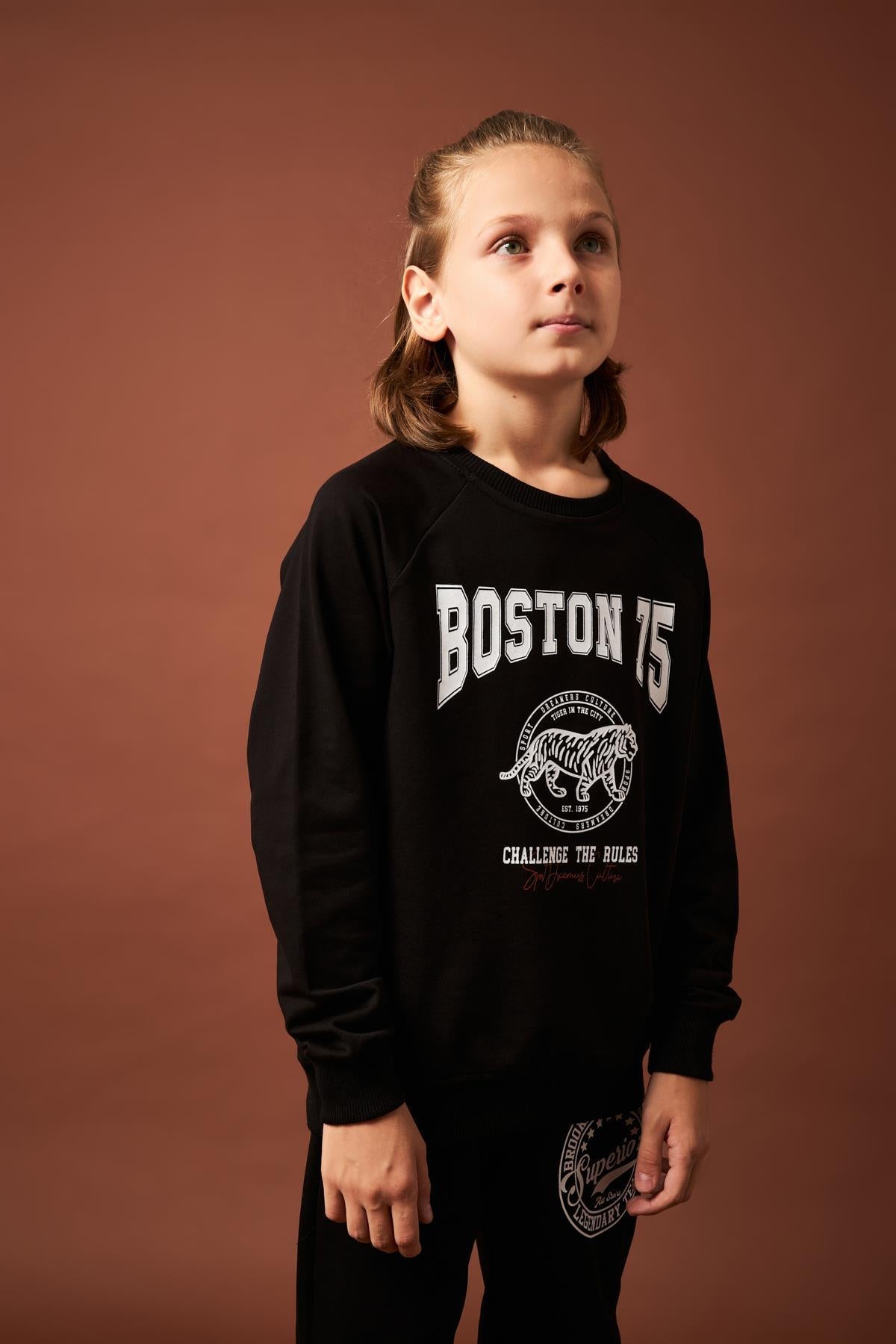 Boston Baskılı Erkek Çocuk Sweatshirt