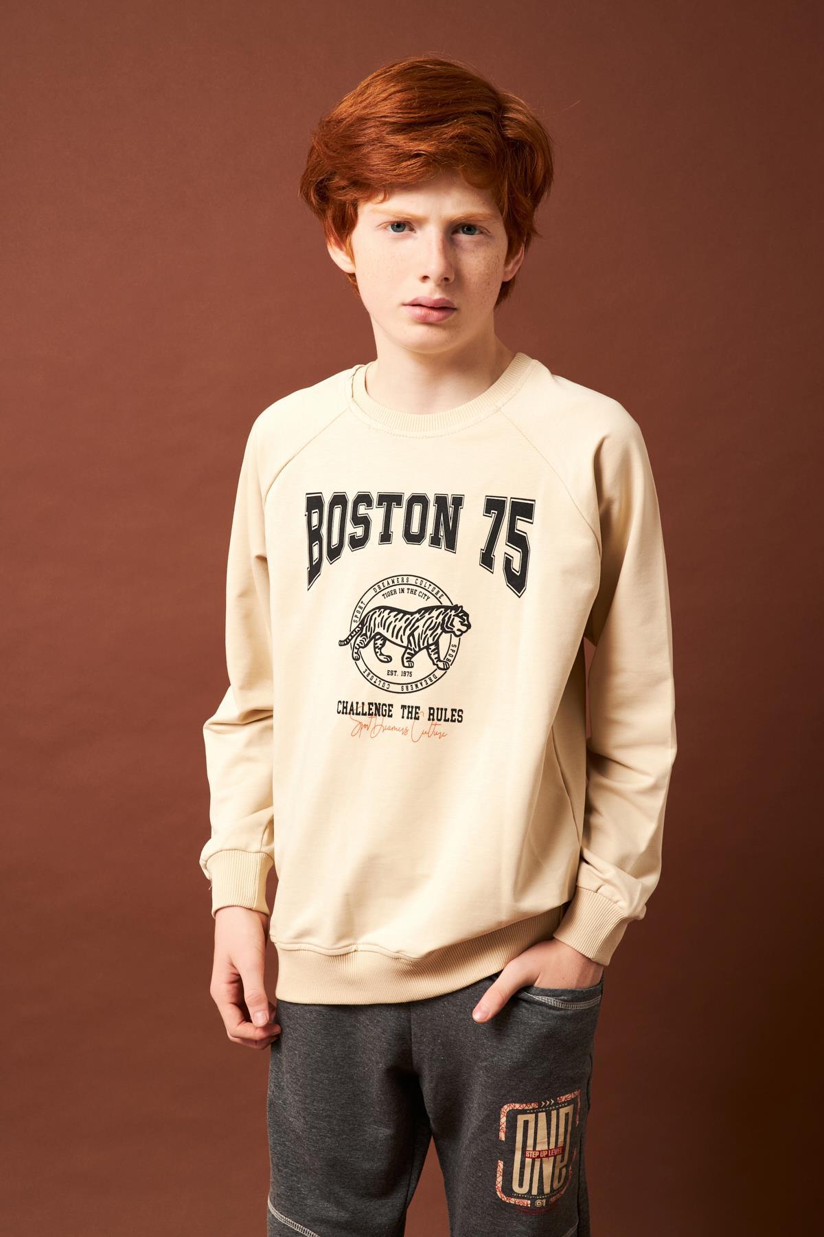 Boston Baskılı Erkek Çocuk Sweatshirt