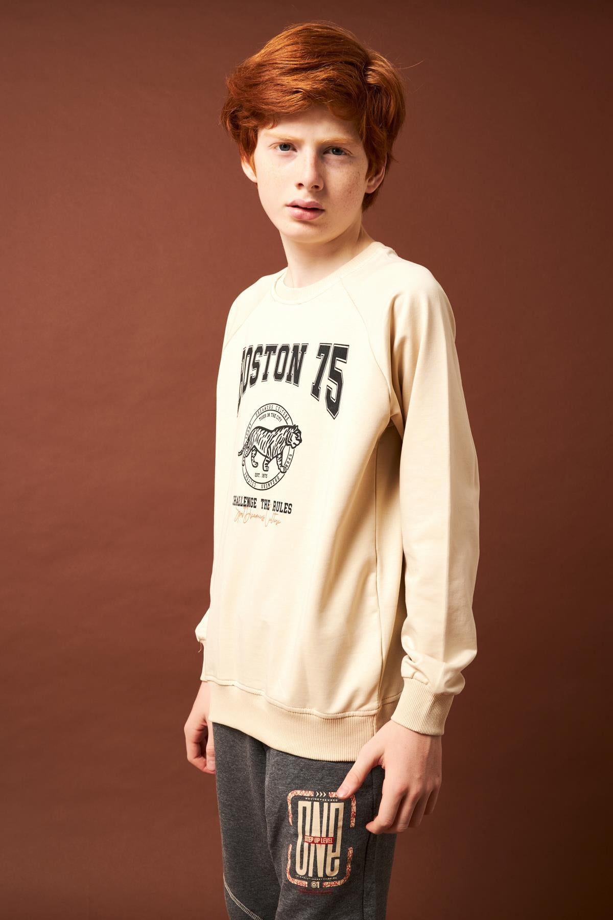 Boston Baskılı Erkek Çocuk Sweatshirt