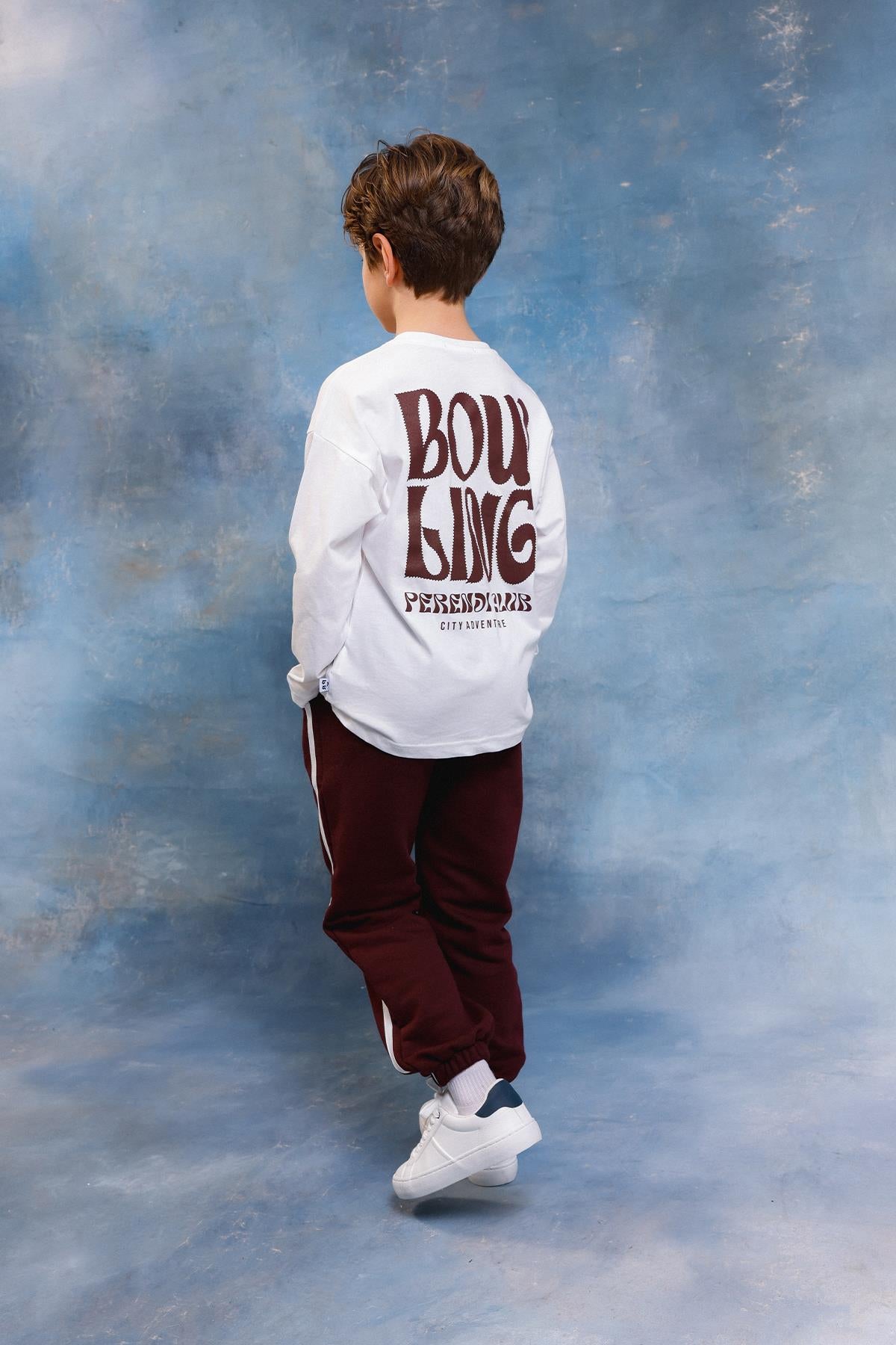 Erkek Çocuk Bowling Baskılı Uzun Kollu Tshirt & Jogger Alt Üst Takım