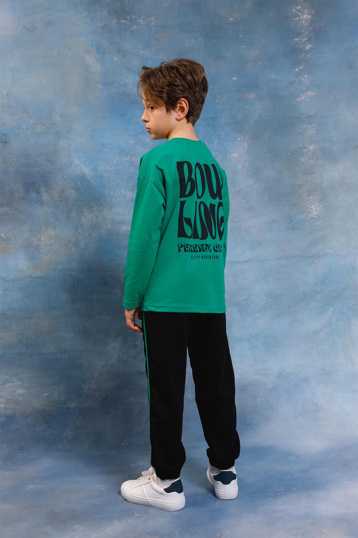 Erkek Çocuk Bowling Baskılı Uzun Kollu Tshirt & Jogger Alt Üst Takım