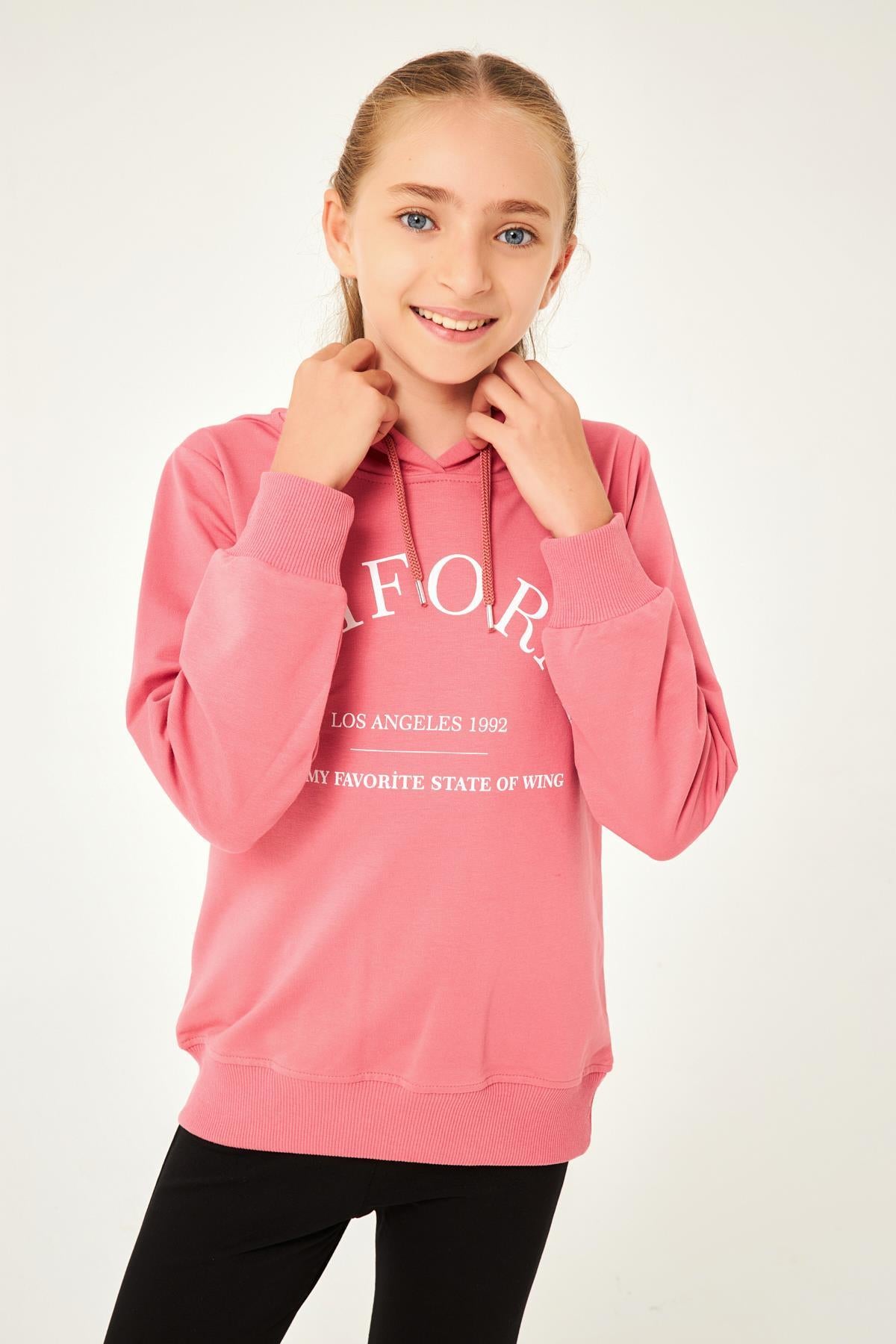 California Baskı Detaylı Kapüşonlu Kız Çocuk Sweatshirt