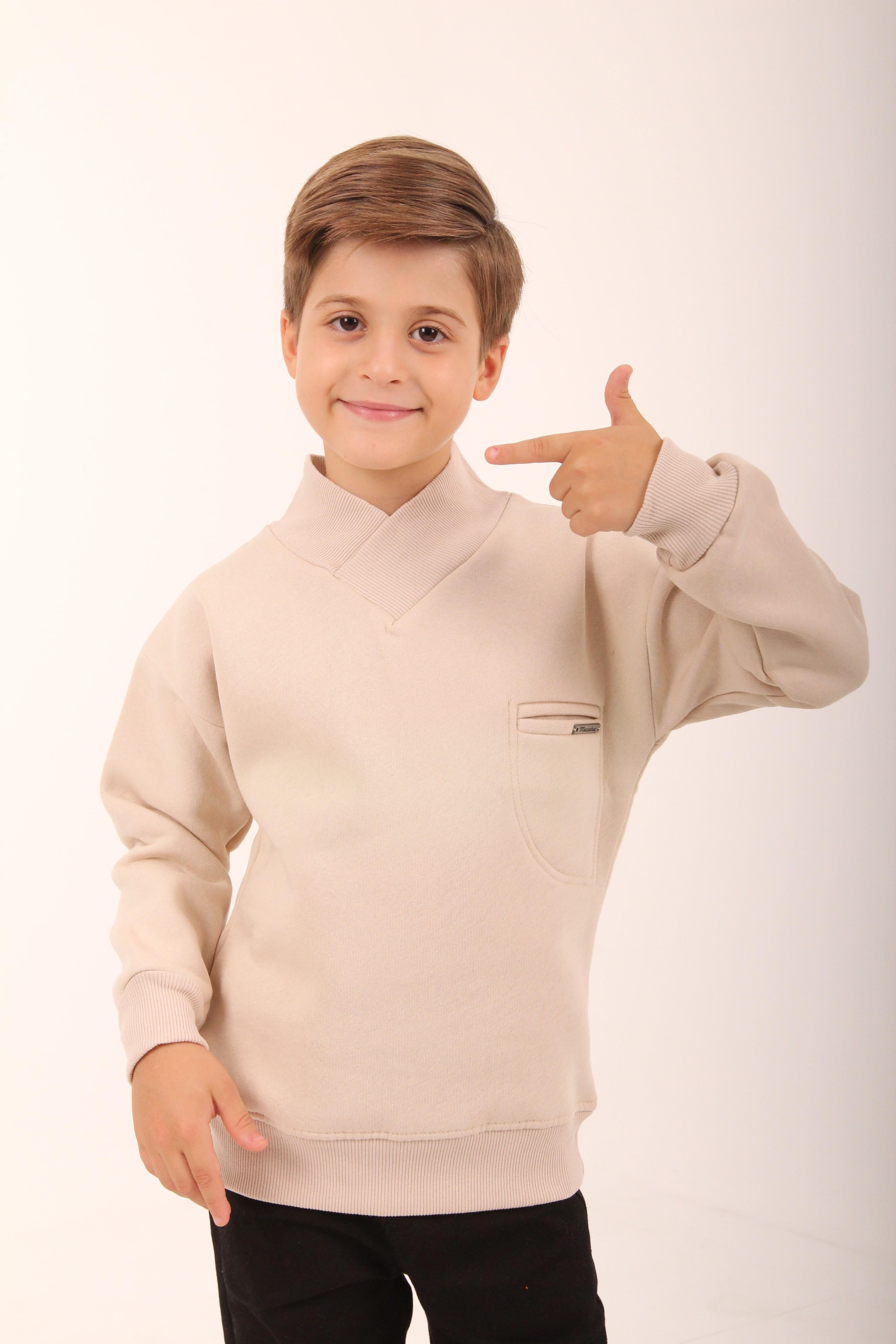 Cep Detaylı İçi Polarlı Erkek Çocuk Sweatshirt