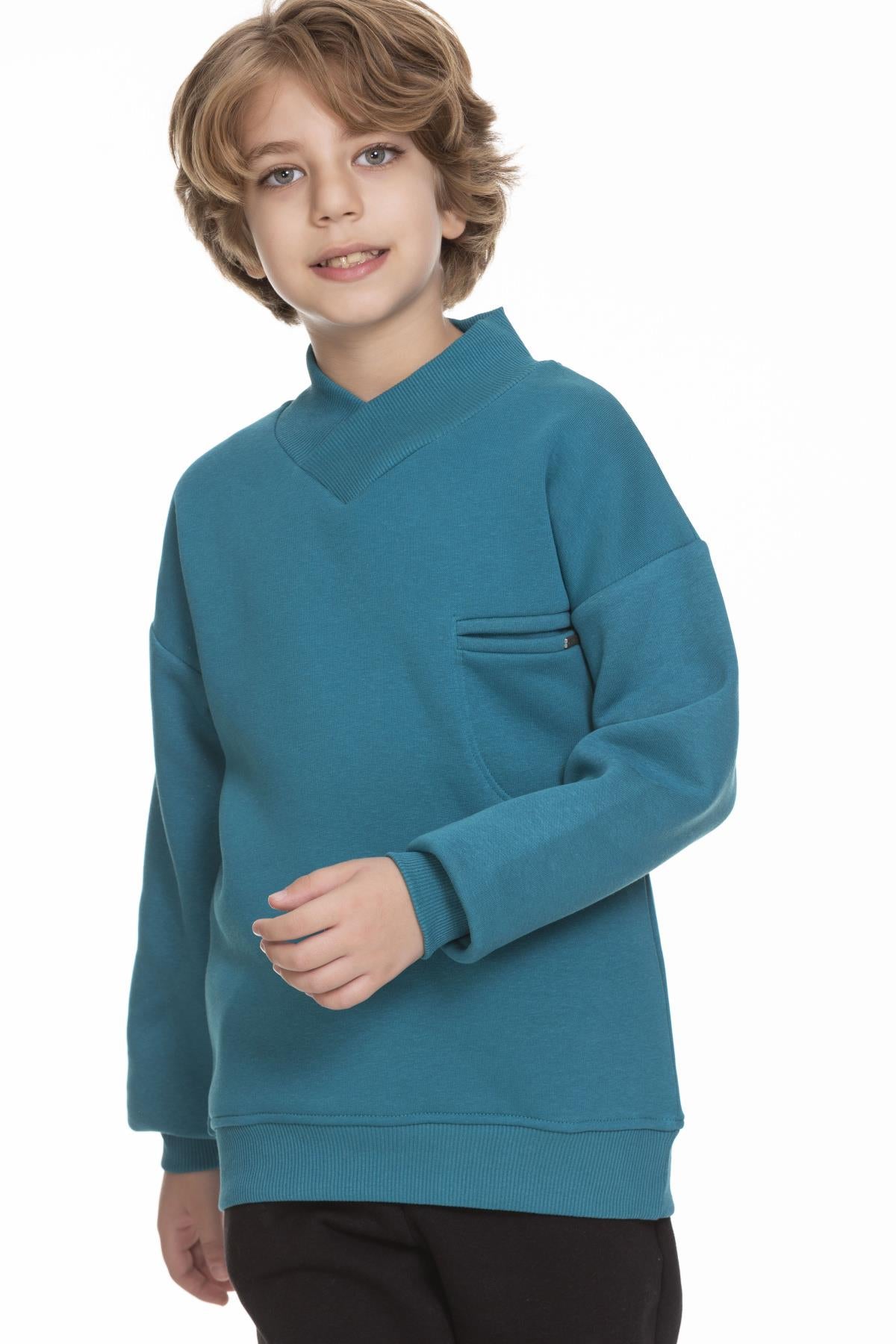 Cep Detaylı İçi Polarlı Erkek Çocuk Sweatshirt