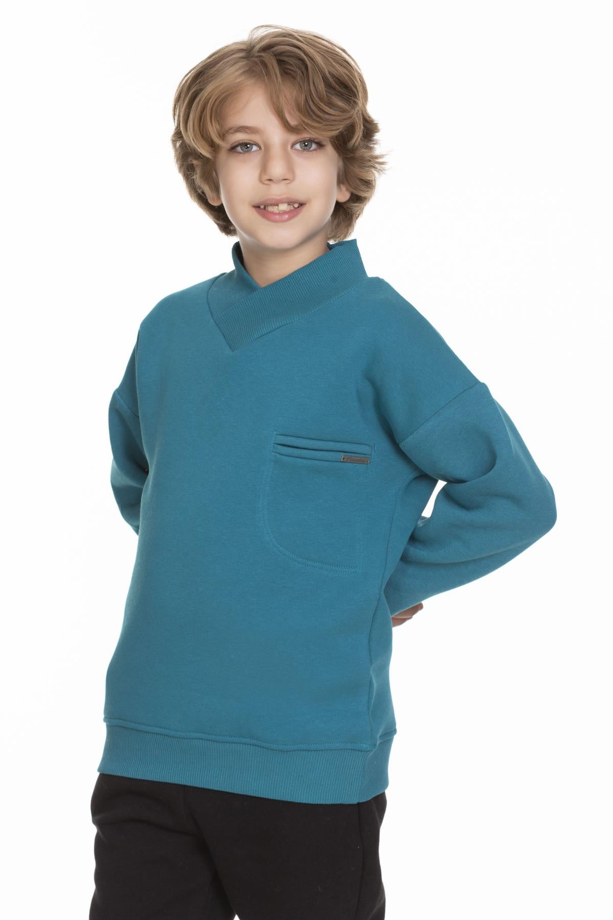 Cep Detaylı İçi Polarlı Erkek Çocuk Sweatshirt