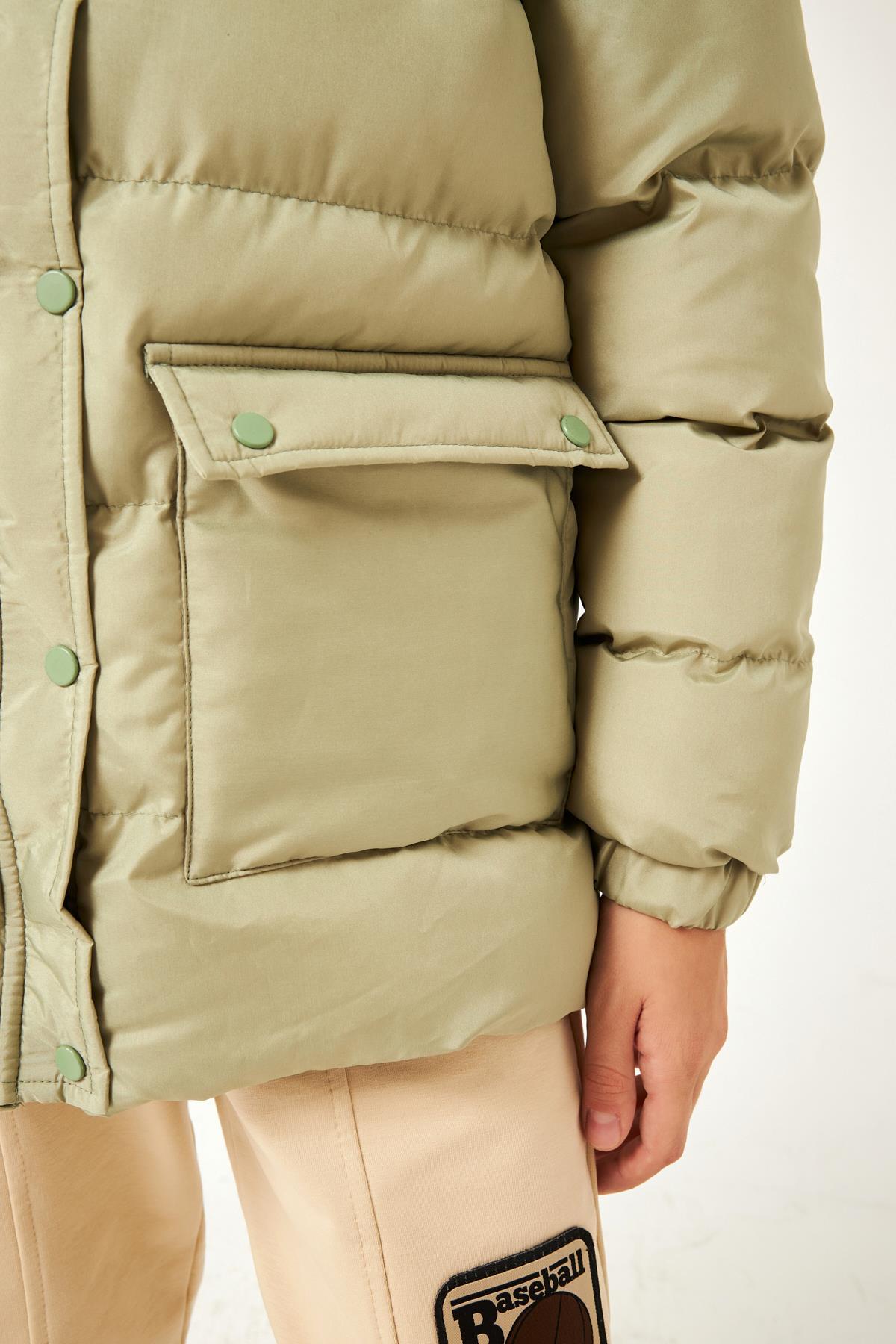 Cep Detaylı Kapüşonlu Unisex Çocuk Mont