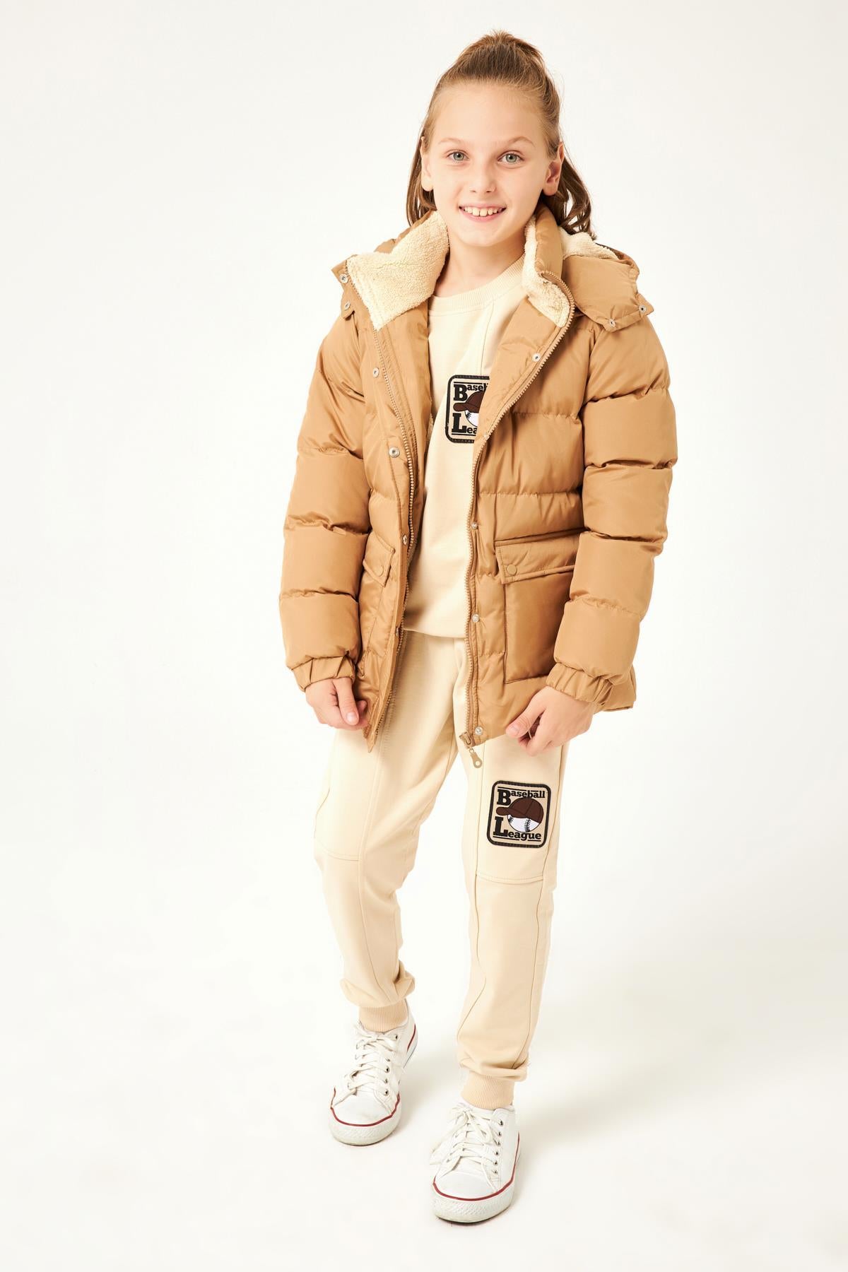 Cep Detaylı Kapüşonlu Unisex Çocuk Mont