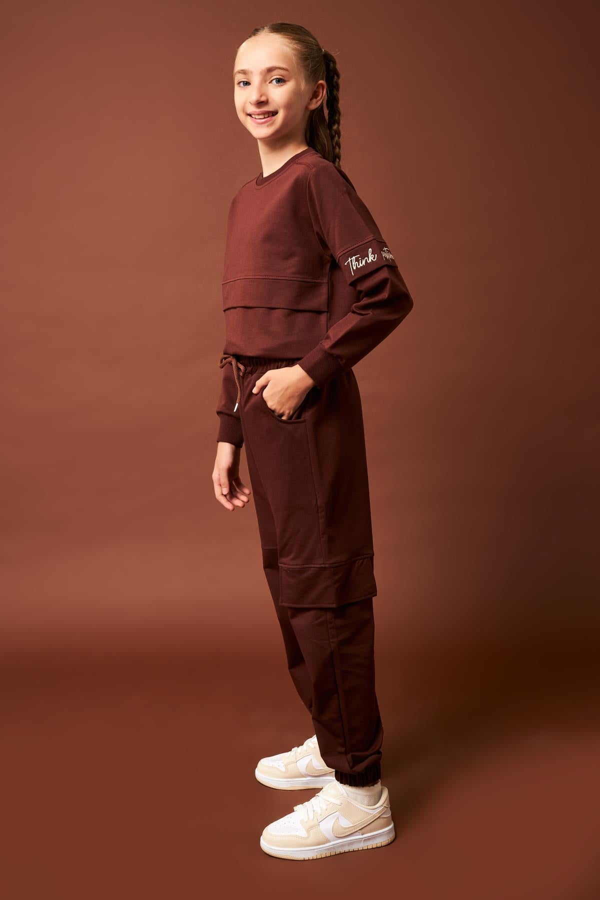 Cep Kapağı Detaylı Kız Çocuk Eşofman Altı