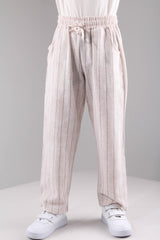 Girls and Boys Linen Trousers with Pockets Brown Stripes