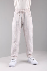 Blue Striped Linen Trousers for Girls and Boys with Pockets