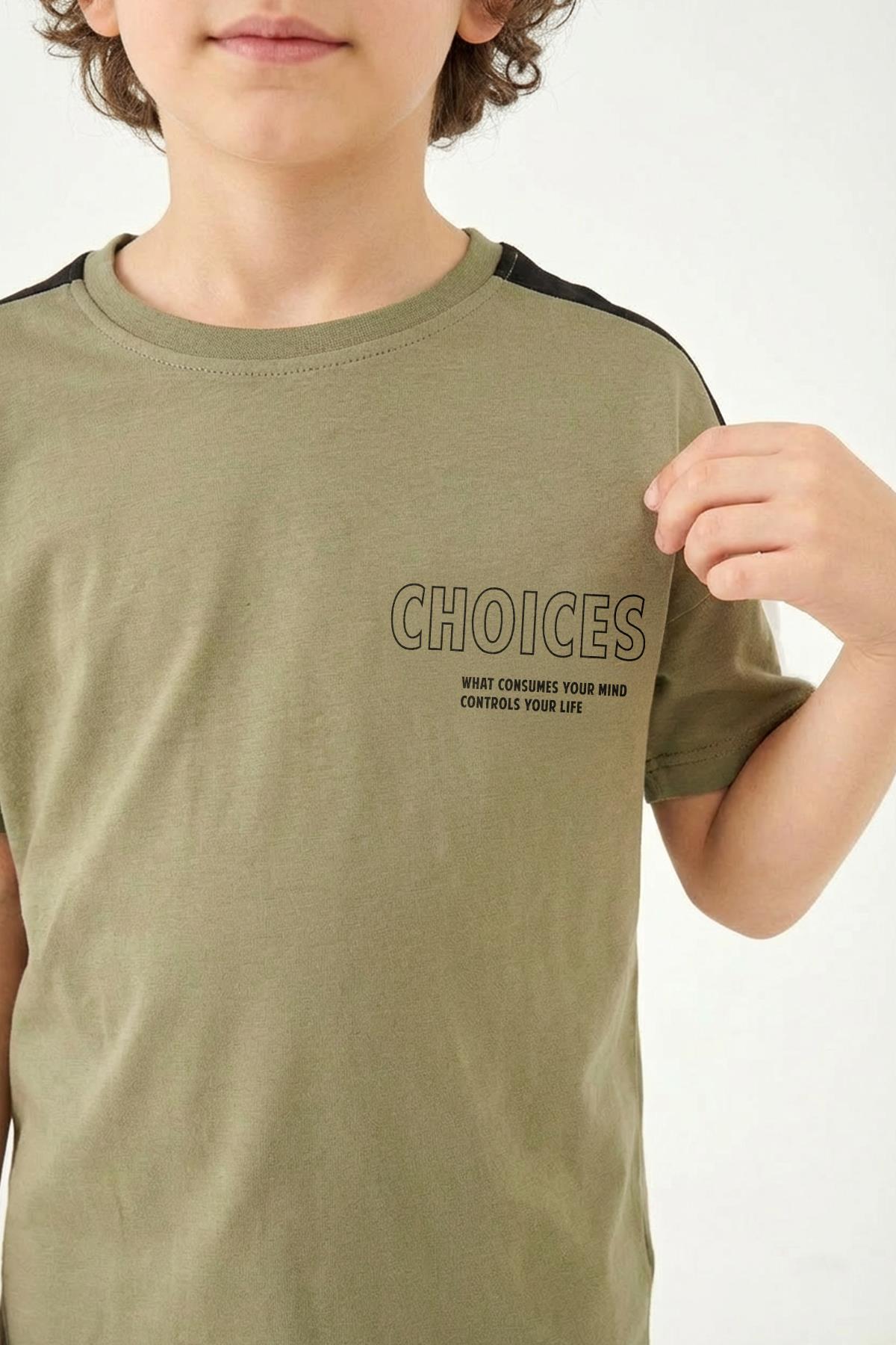 Choices Baskılı Kol Garnili Erkek Çocuk Şortlu Takım