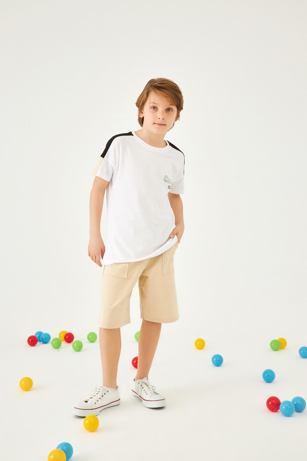 Choices Baskılı Kol Garnili Erkek Çocuk Şortlu Takım