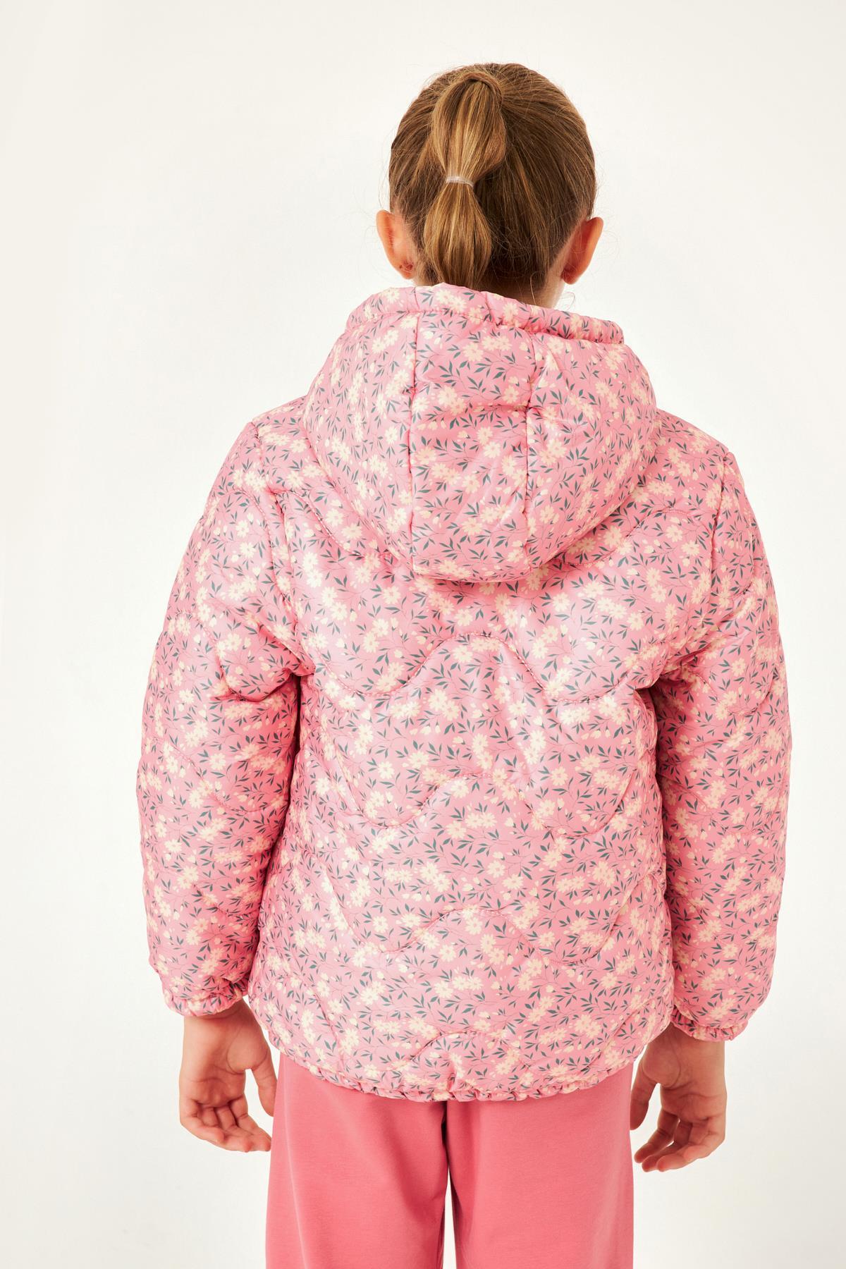 Çiçek Desenli Kız Çocuk Mont