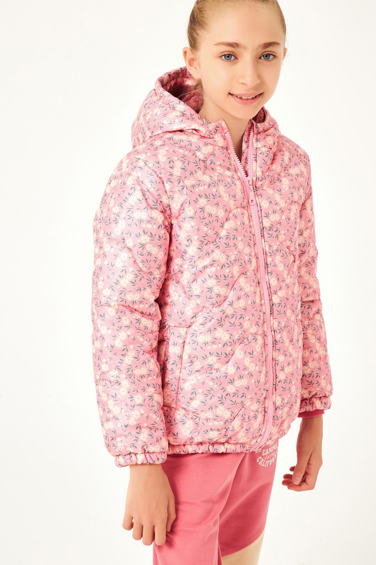 Çiçek Desenli Kız Çocuk Mont