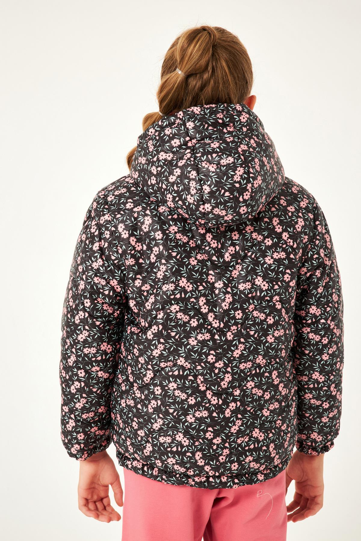 Çiçek Desenli Kız Çocuk Mont