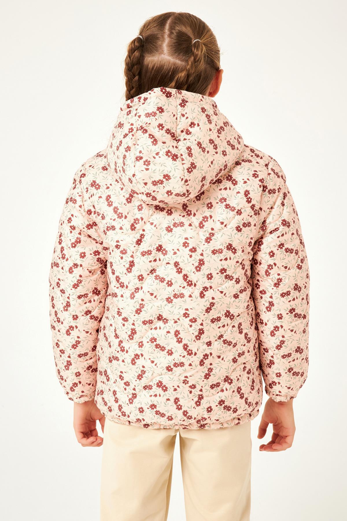Çiçek Desenli Kız Çocuk Mont