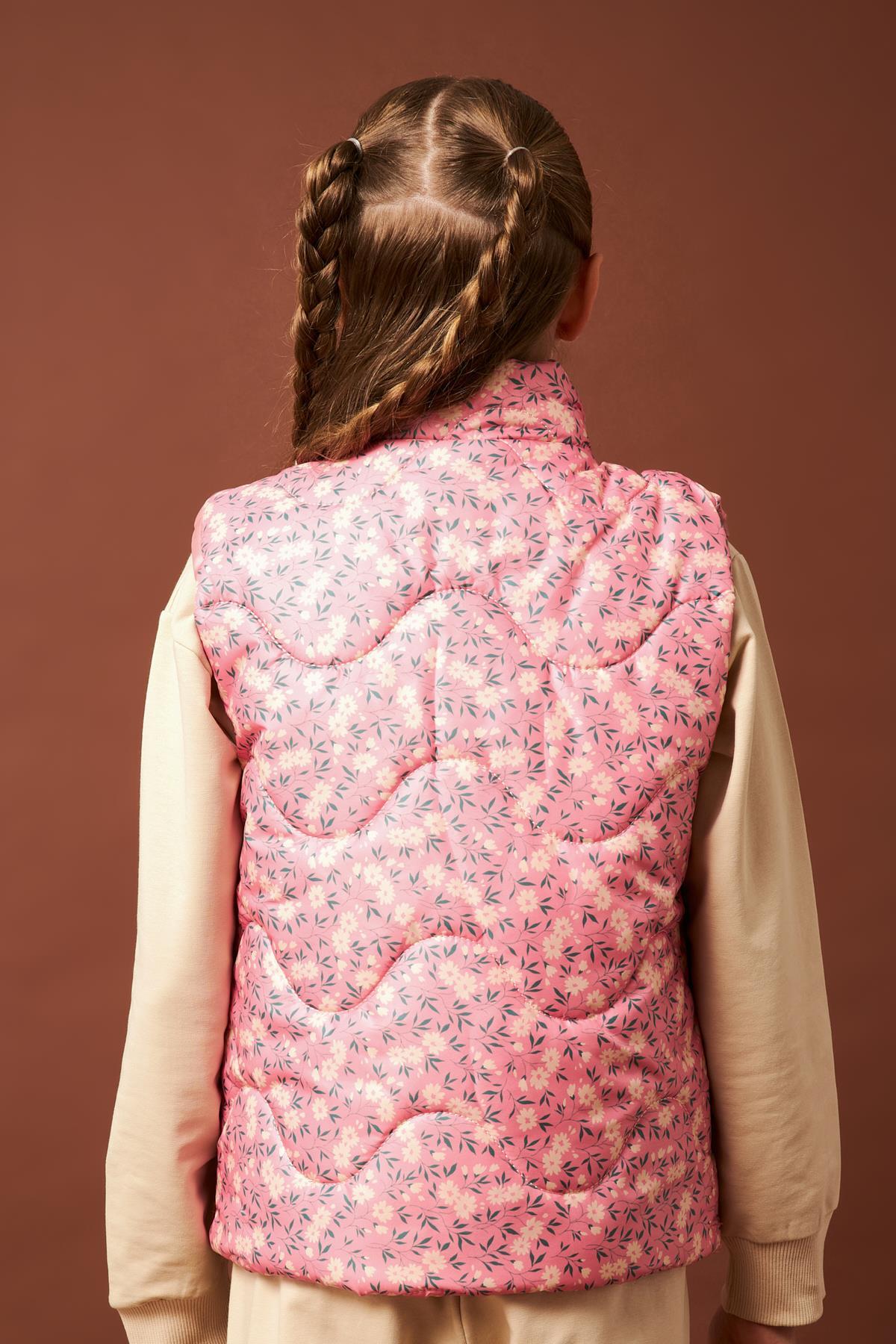 Çiçek Desenli Kız Çocuk Yelek