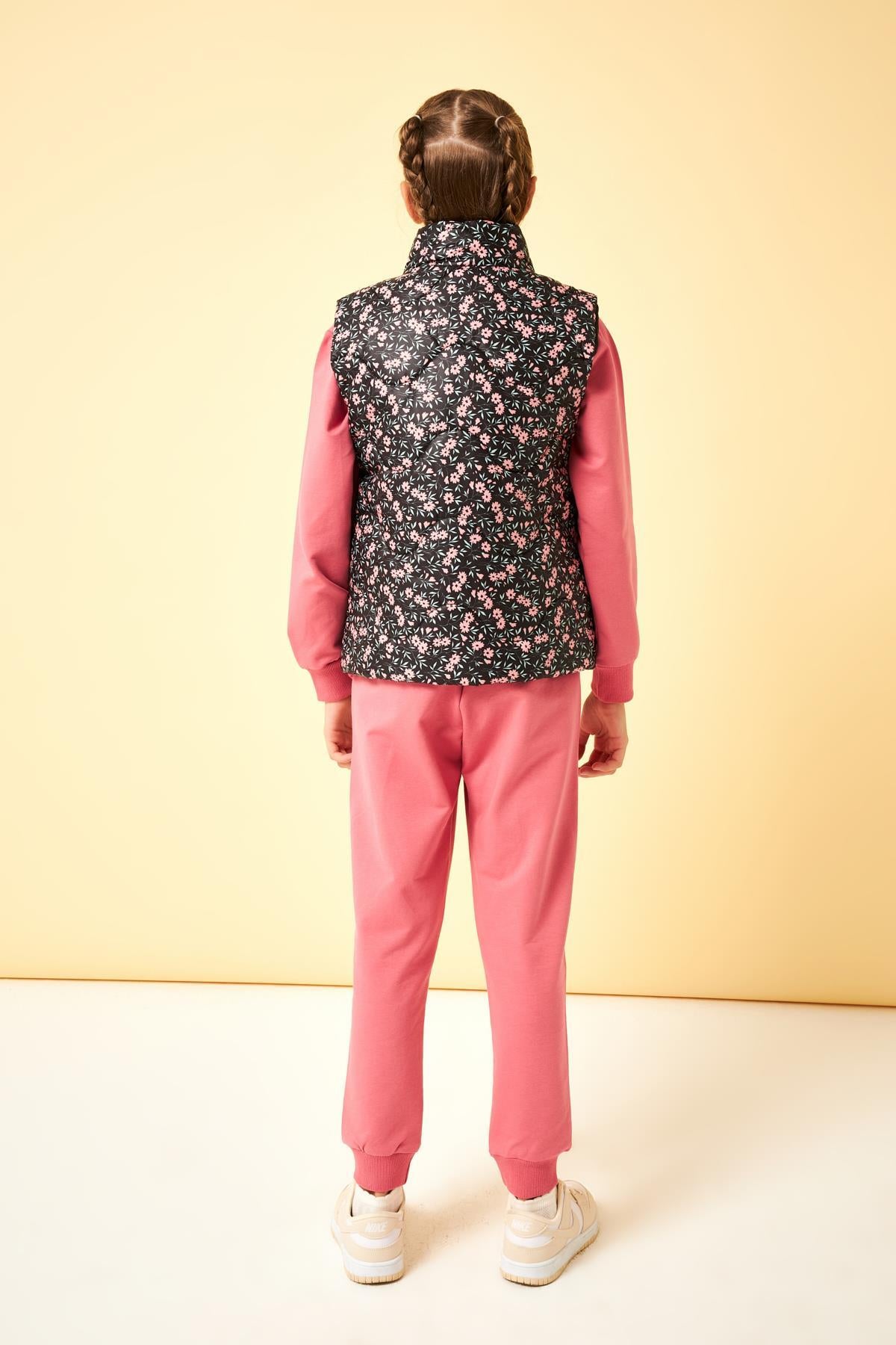 Çiçek Desenli Kız Çocuk Yelek