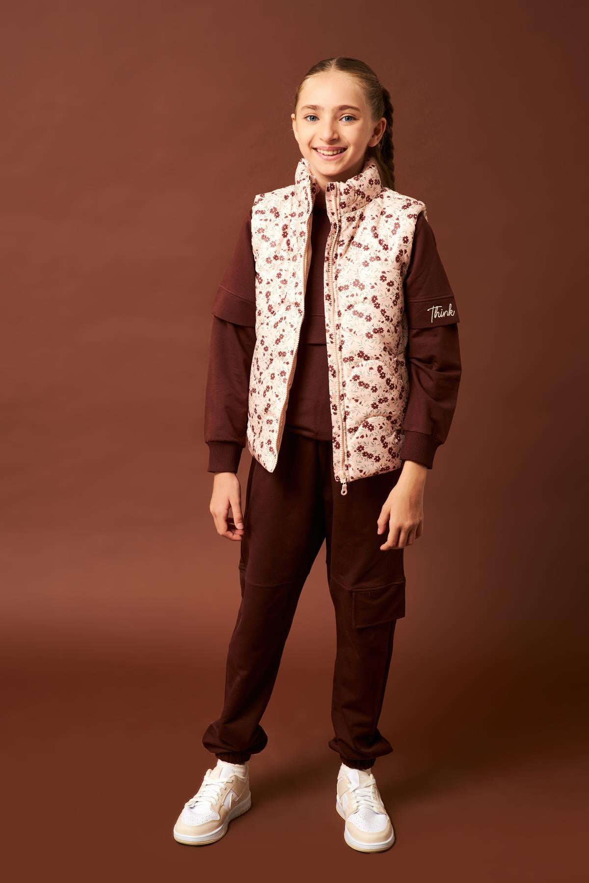 Çiçek Desenli Kız Çocuk Yelek