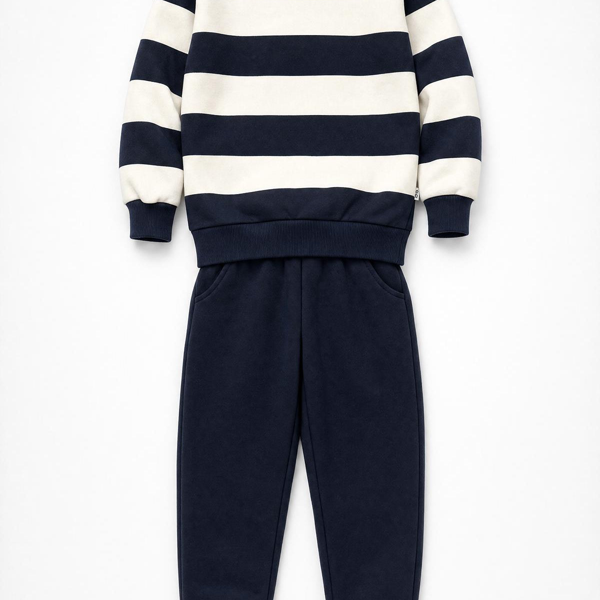 Erkek Çocuk Çizgili Sweatshirt ve Jogger Alt Şardonlu Takım