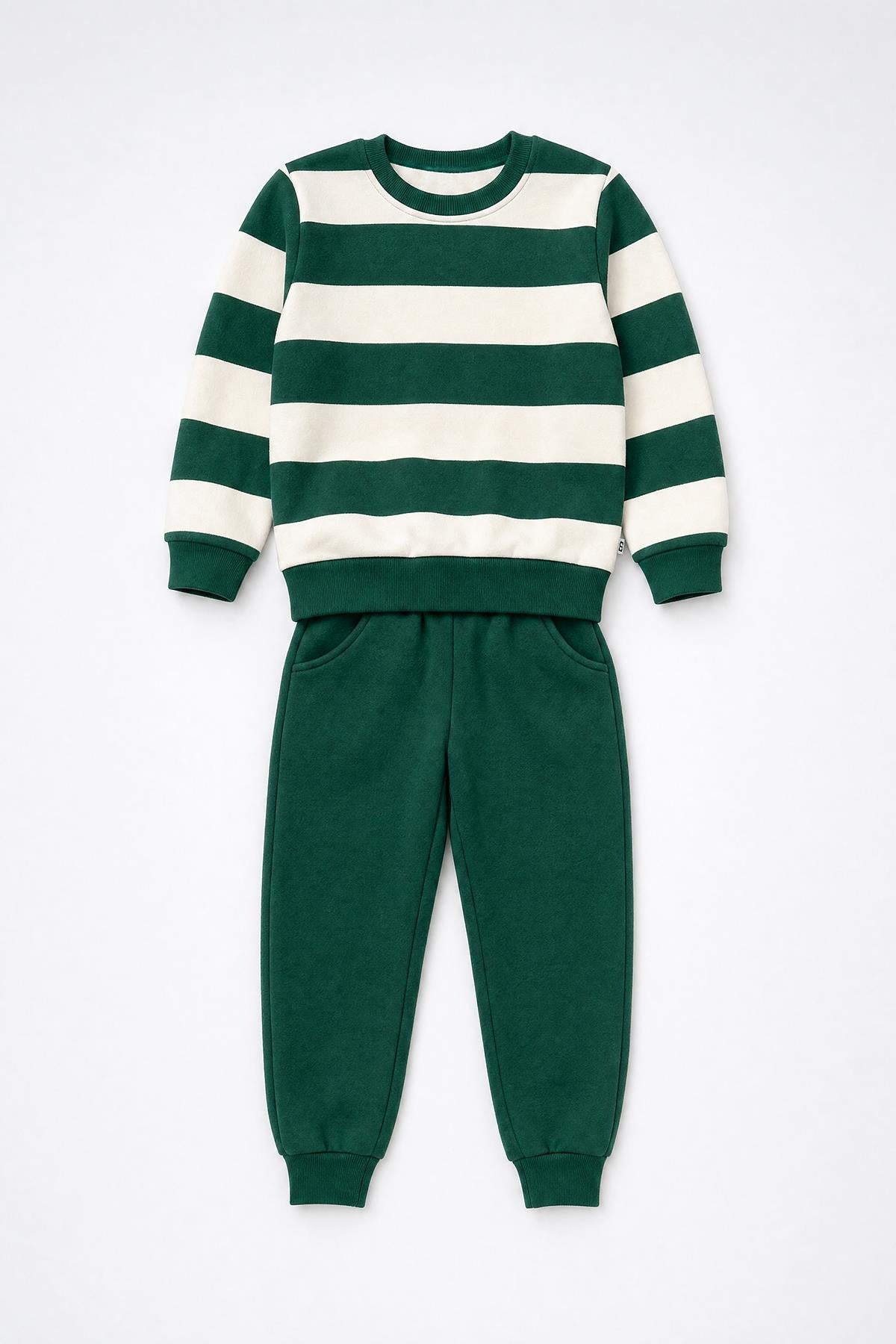Erkek Çocuk Çizgili Sweatshirt ve Jogger Alt Şardonlu Takım