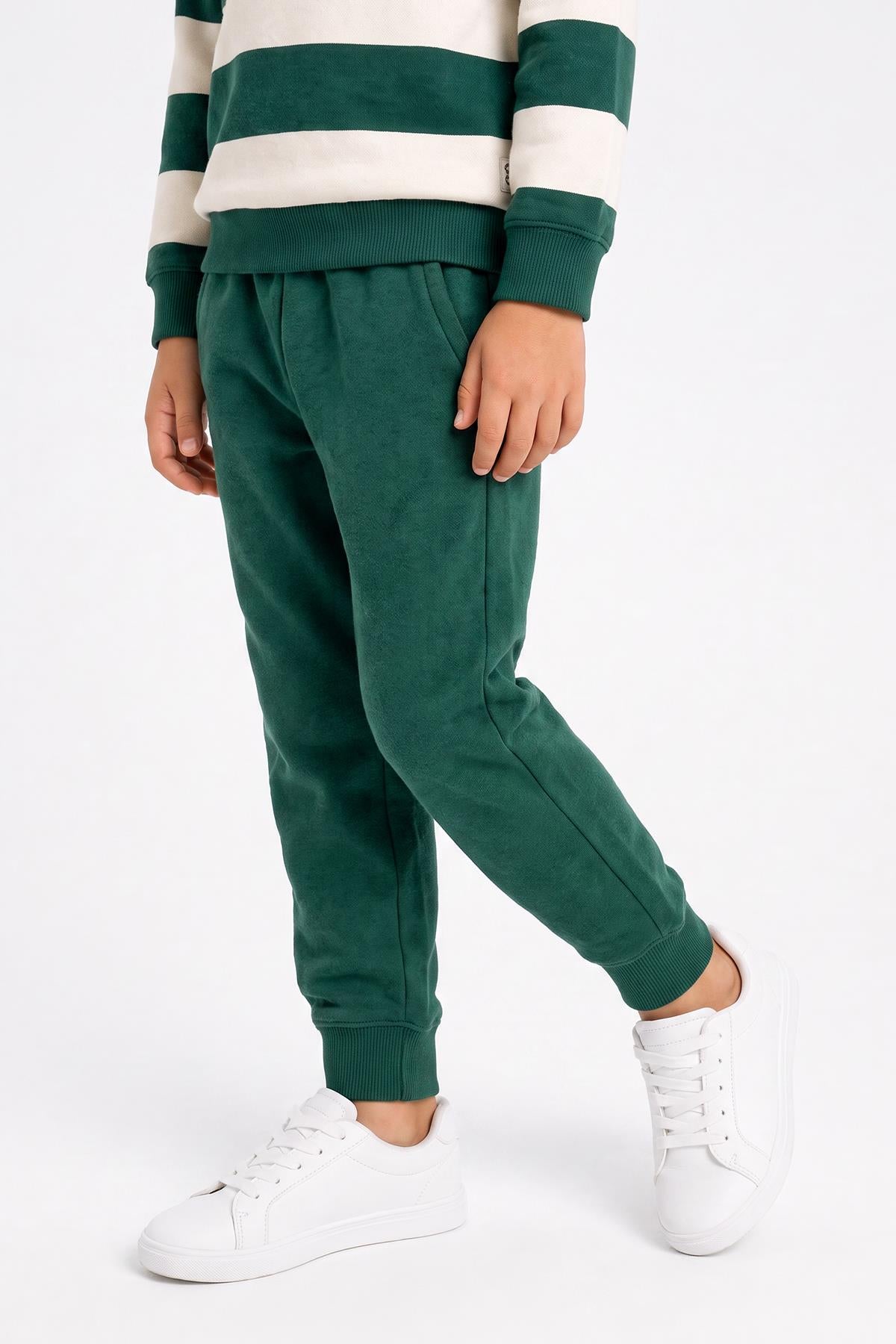 Erkek Çocuk Çizgili Sweatshirt ve Jogger Alt Şardonlu Takım