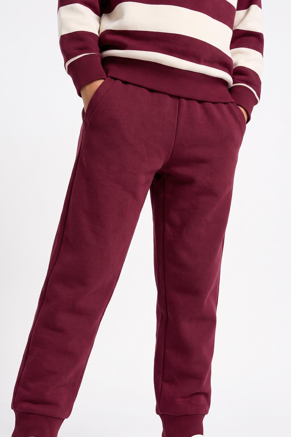Erkek Çocuk Çizgili Sweatshirt ve Jogger Alt Şardonlu Takım