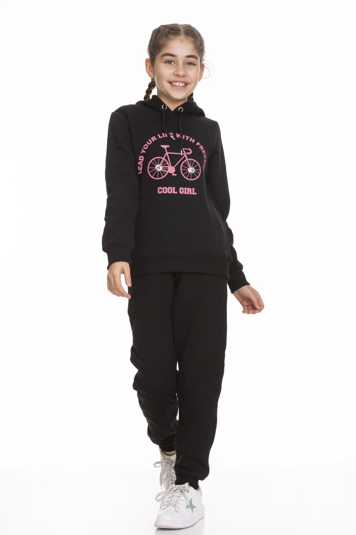 Cool Girl Baskılı İçi Polarlı Kız Çocuk Takım