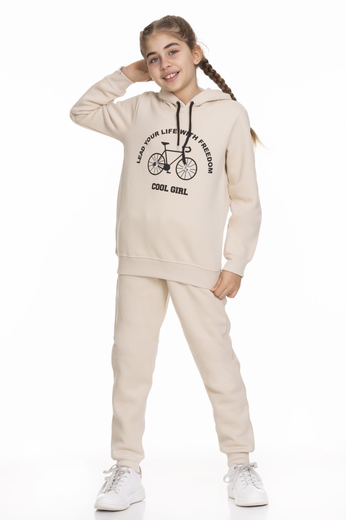 Cool Girl Baskılı İçi Polarlı Kız Çocuk Takım