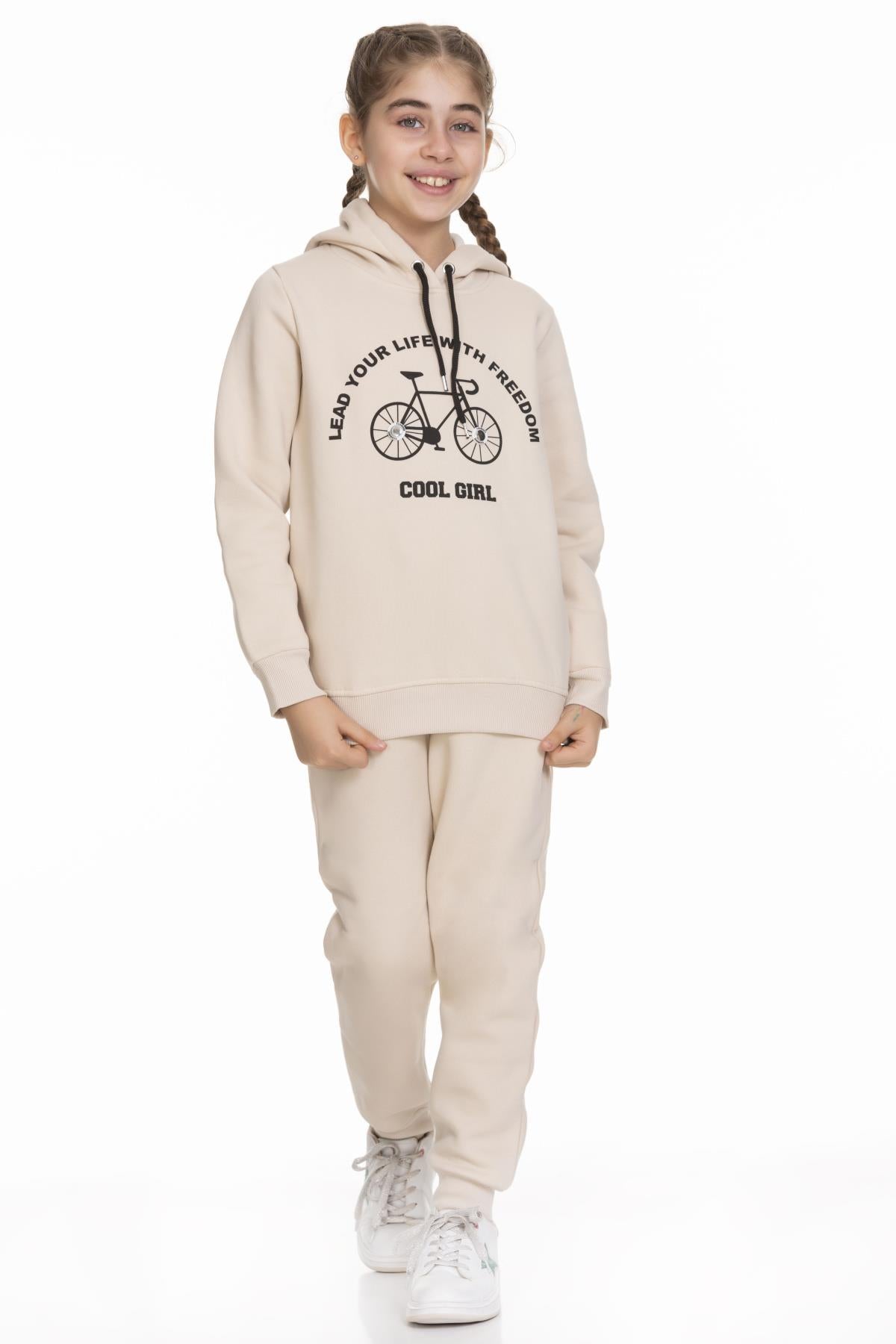 Cool Girl Baskılı İçi Polarlı Kız Çocuk Takım