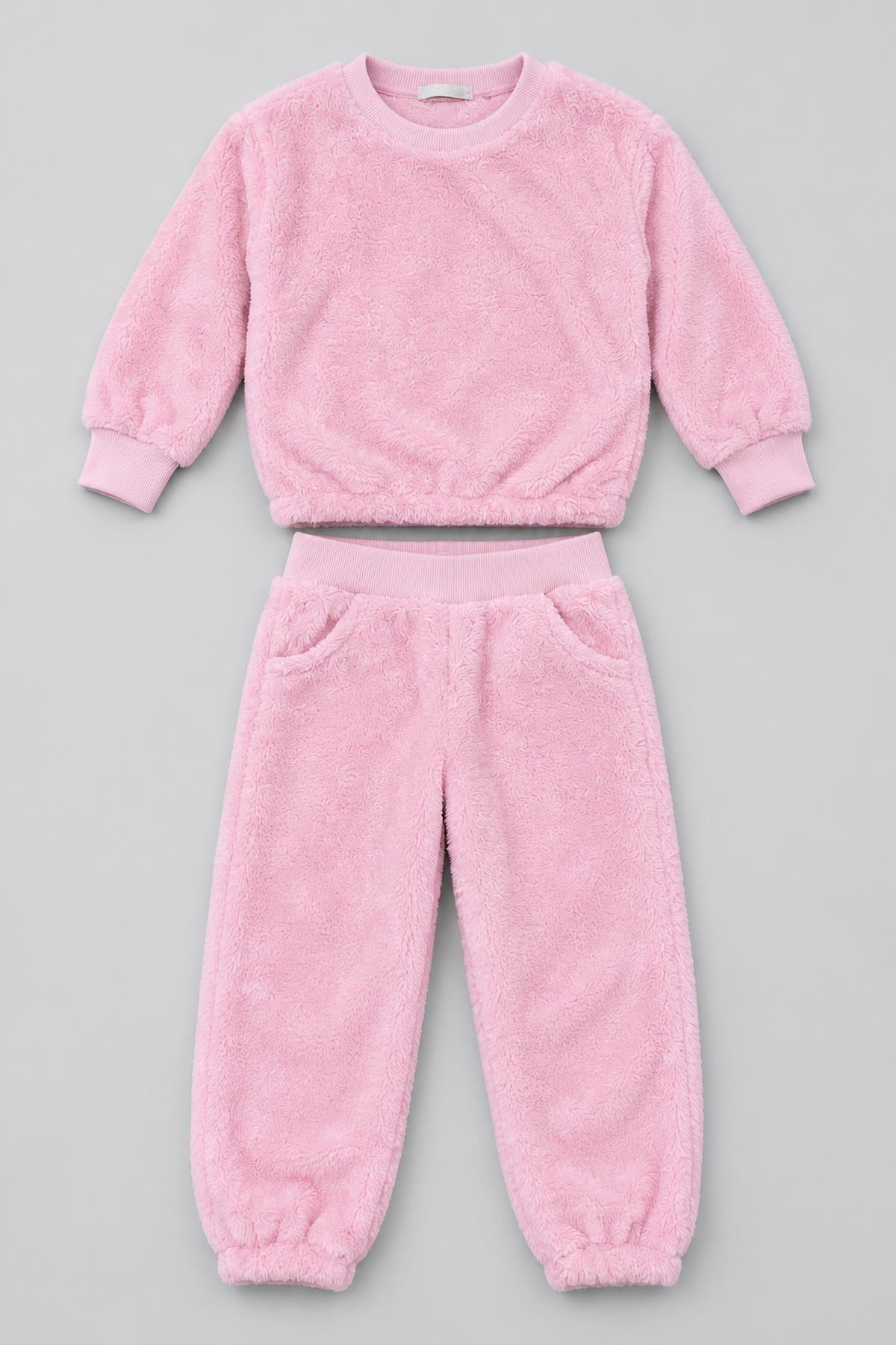 Unisex Çocuk Peluş Sweatshirt ve Jogger Kışlık Eşofman Takımı