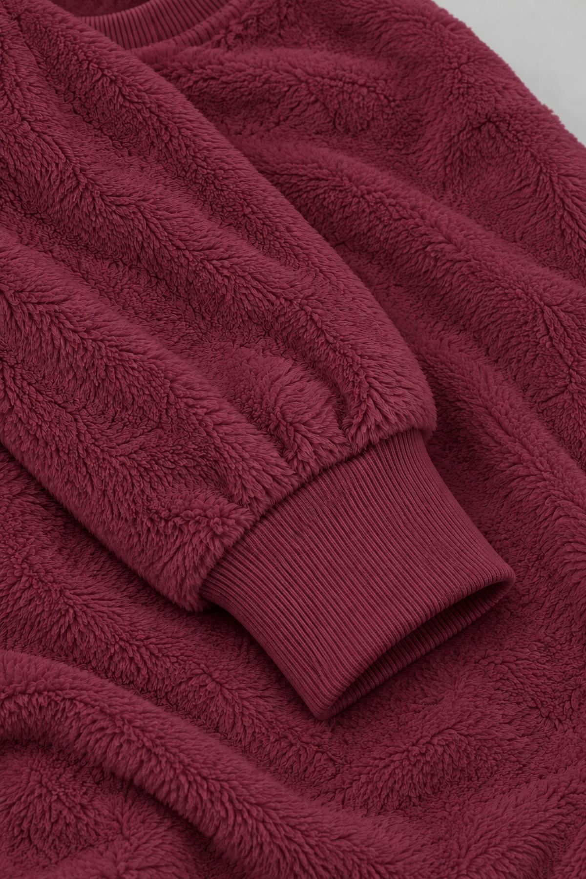 Unisex Çocuk Peluş Sweatshirt ve Jogger Kışlık Eşofman Takımı