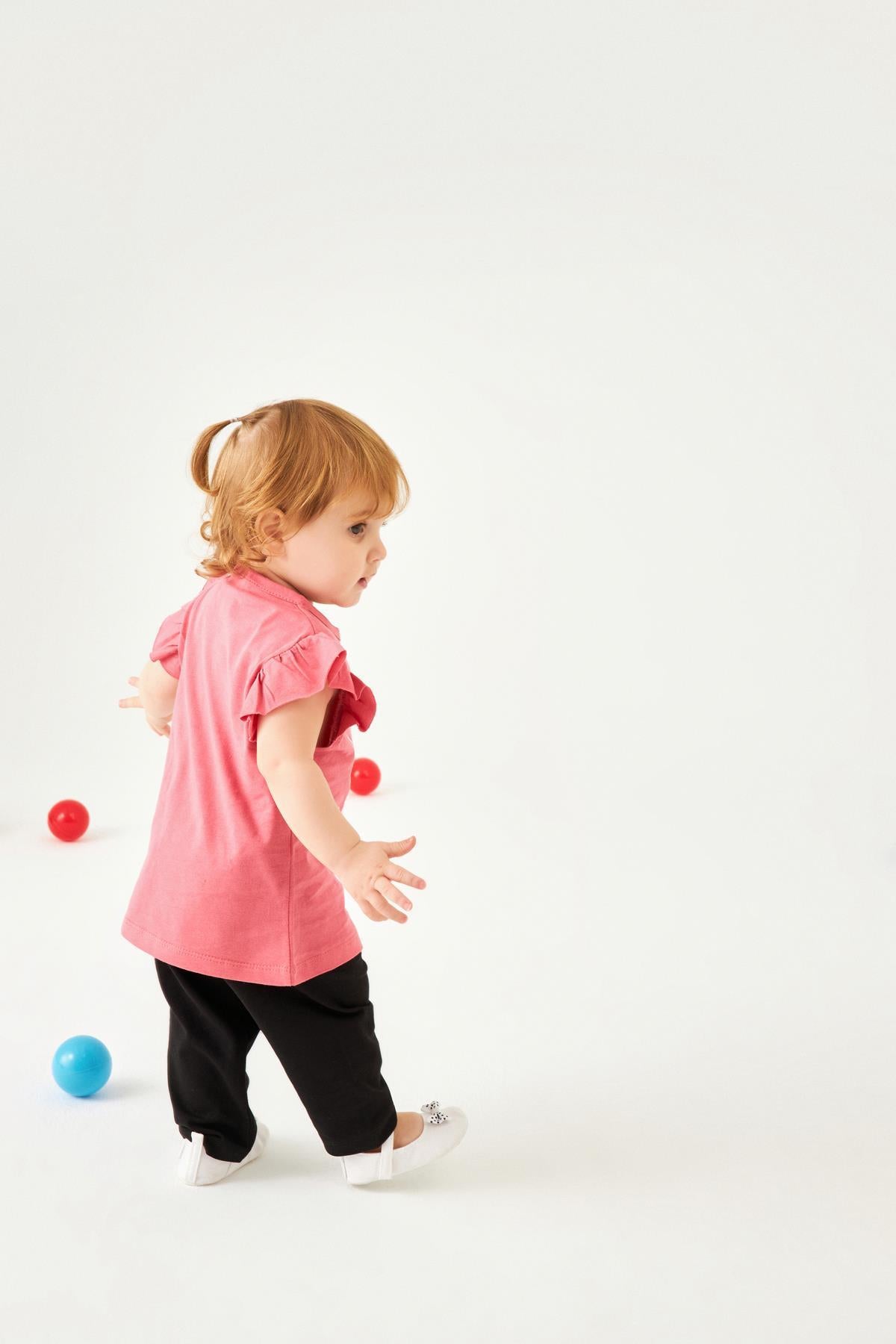 Eğlenceli Tavşan Baskılı Kız Çocuk Taytlı Takım