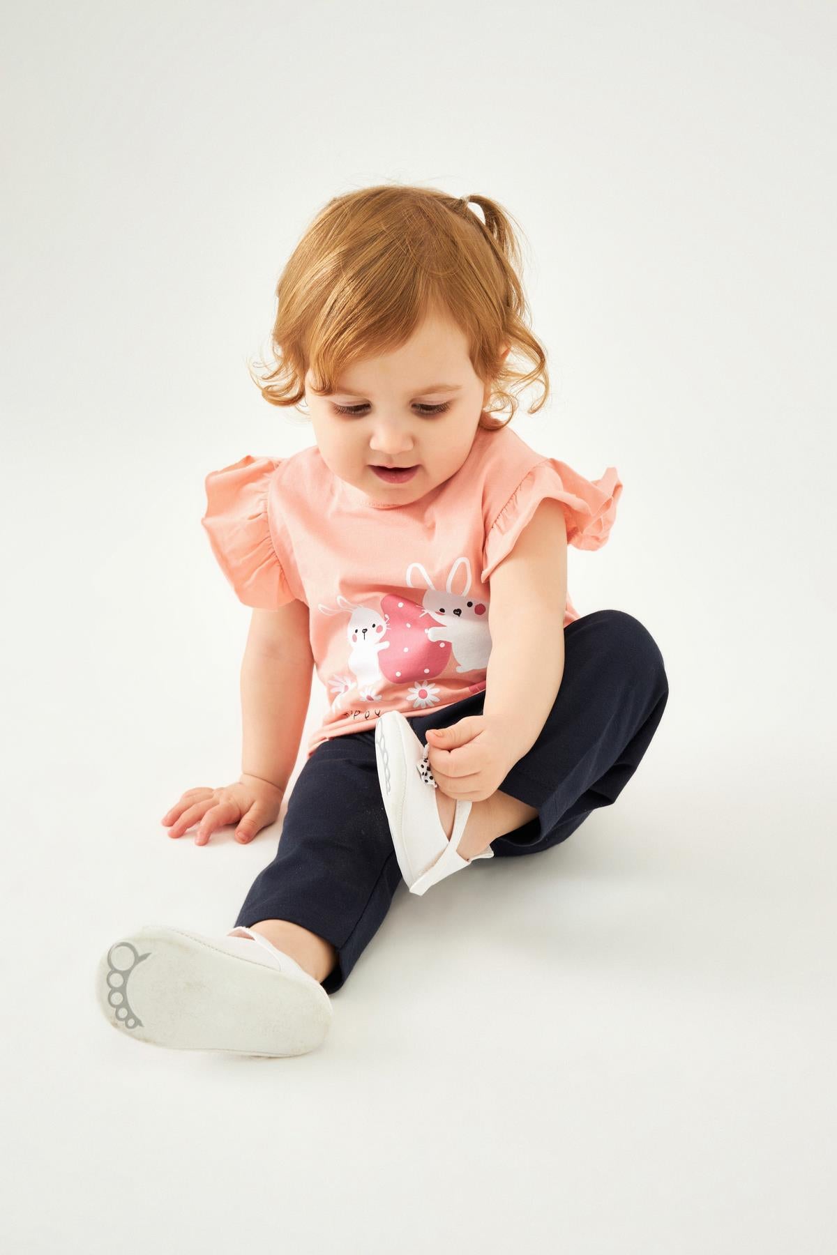 Eğlenceli Tavşan Baskılı Kız Çocuk Taytlı Takım