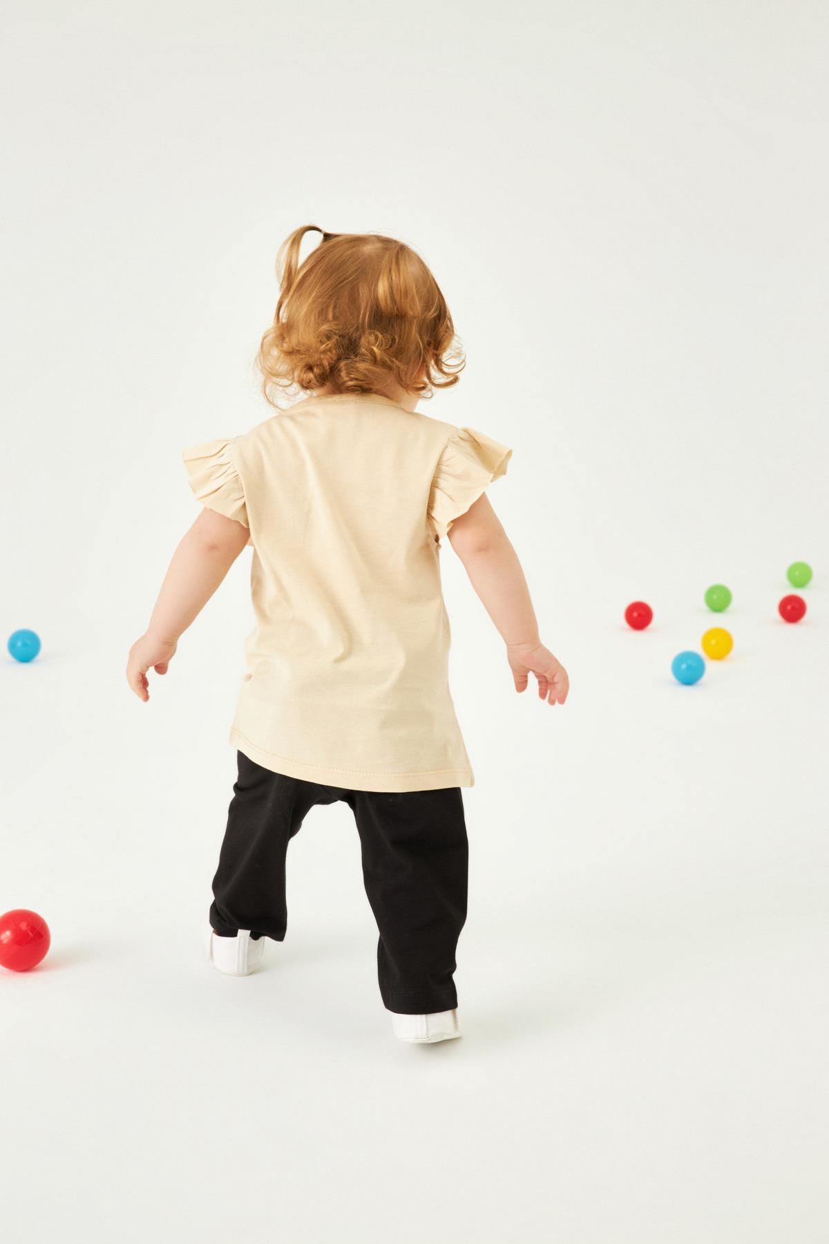 Eğlenceli Tavşan Baskılı Kız Çocuk Taytlı Takım